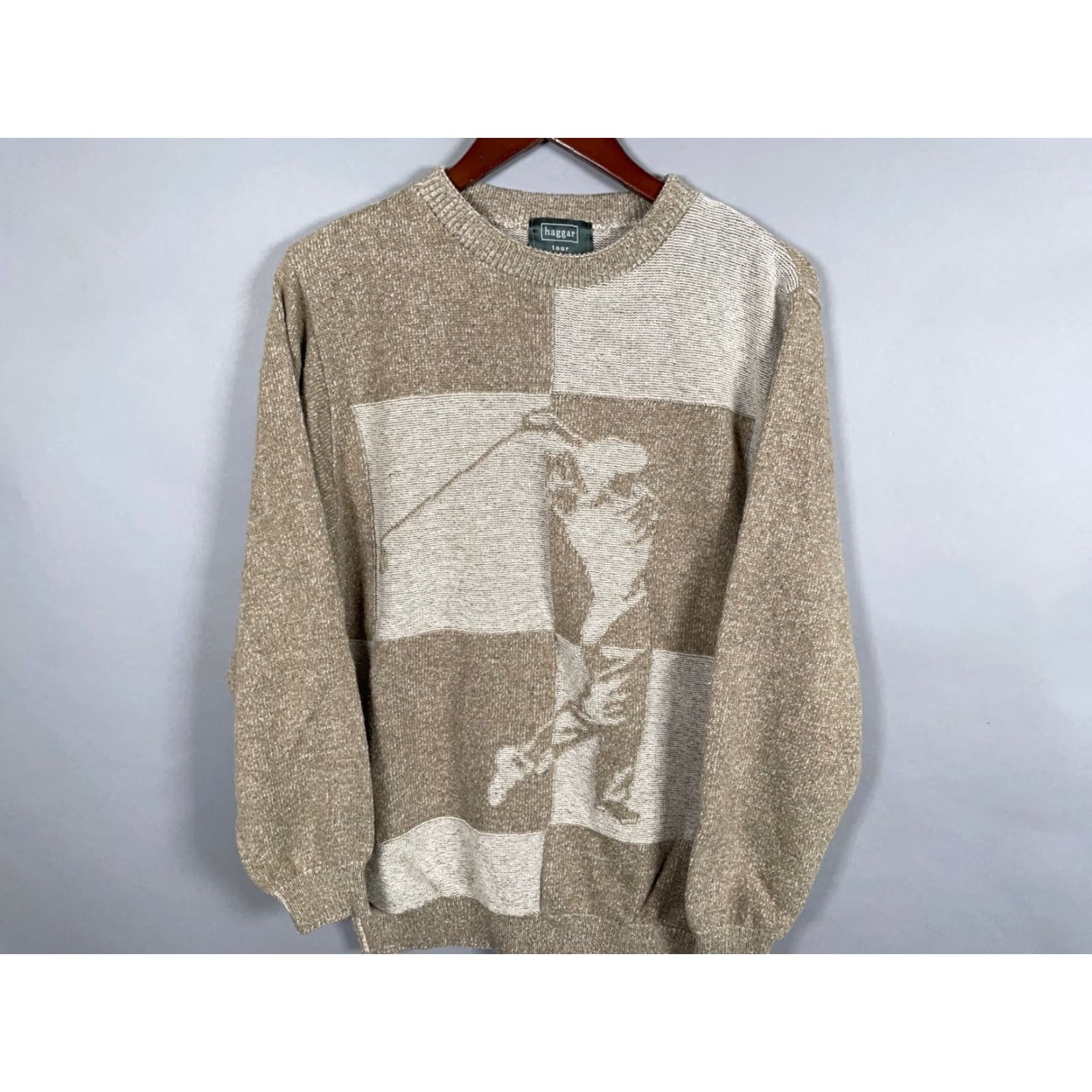 Haggar VINTAGE Haggar Tour Golf Sweater Adult Medium Beige Crewneck Geometric 90s Golf Preppy Mens Regular Pullover Sweater Size US M / EU 48-50 / 2 - 4 Thumbnail
