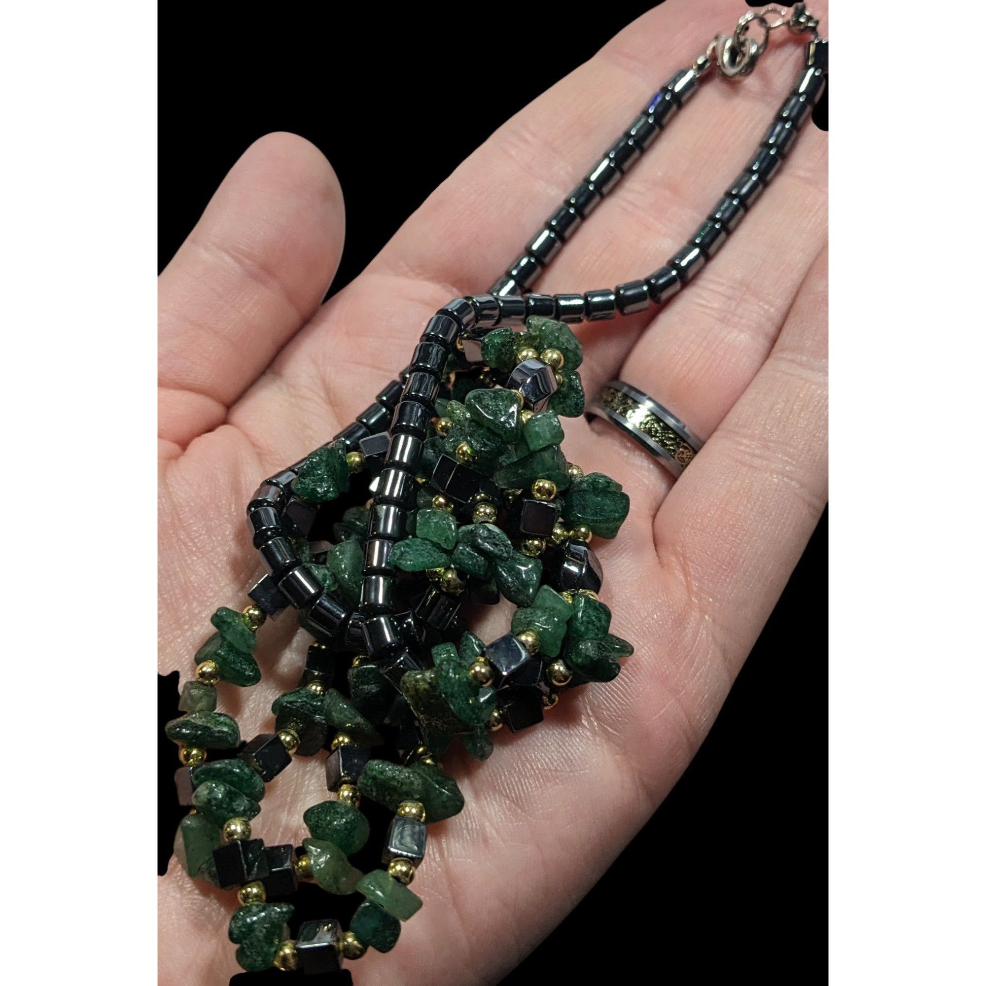 Other Hematite Green Agate Layered Beaded Stone Necklace Size ONE SIZE - 3 Thumbnail