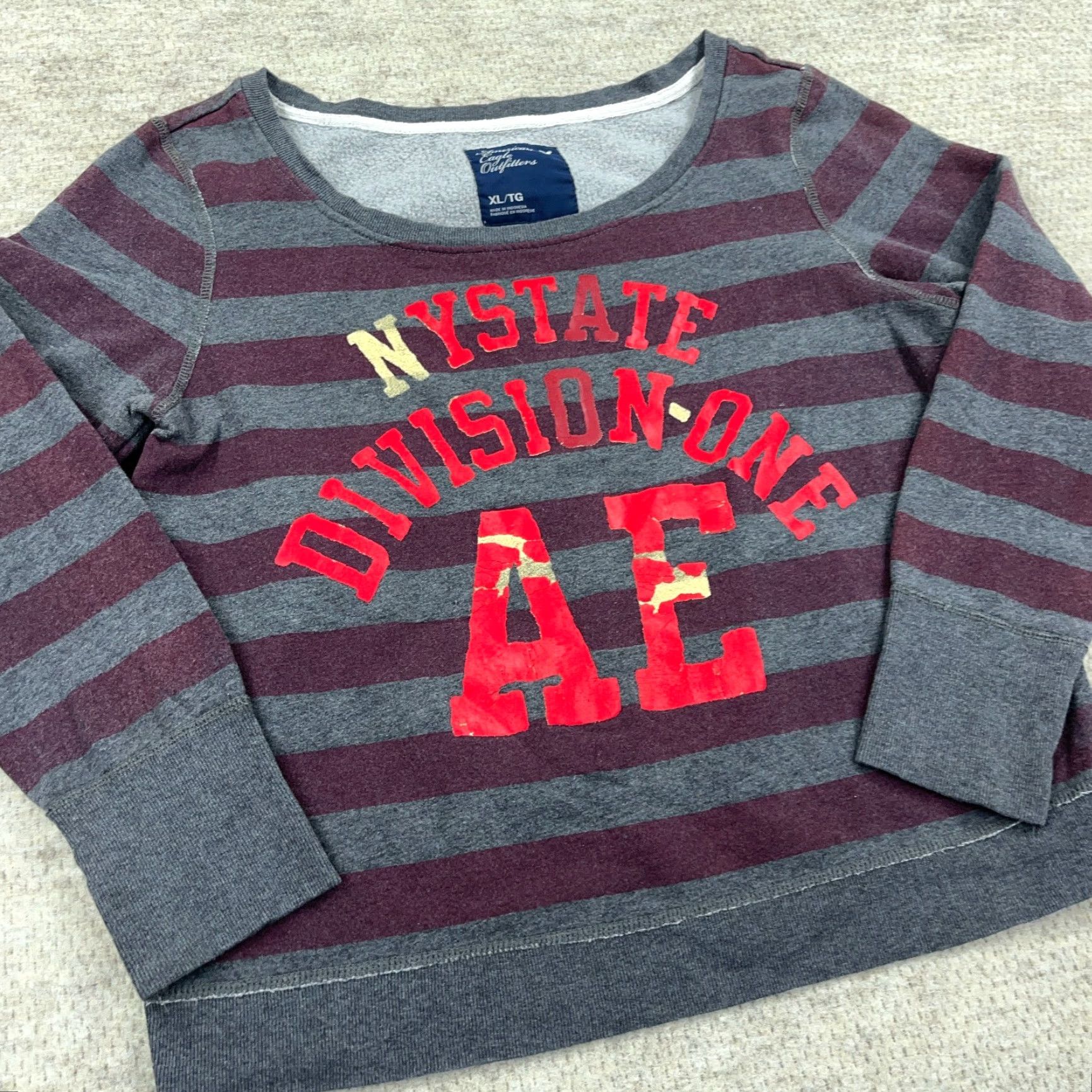 American Eagle Outfitters VINTAGE American Eagle Outfitters Sweatshirt Women XL Purple Striped Rugby Scoop Neck Size XL / US 12-14 / IT 48-50 - 3 Thumbnail