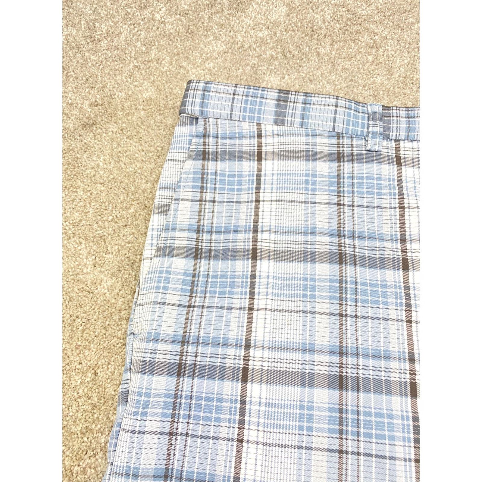 Haggar Haggar Premium Chino Shorts Men 40x9 Blue Gray Plaid Knit Stretch 9 Inseam Big & Tall Slim Classic Button Closure Flat Front Color Multicolor 6608 Size US 40 / EU 56 - 2 Thumbnail