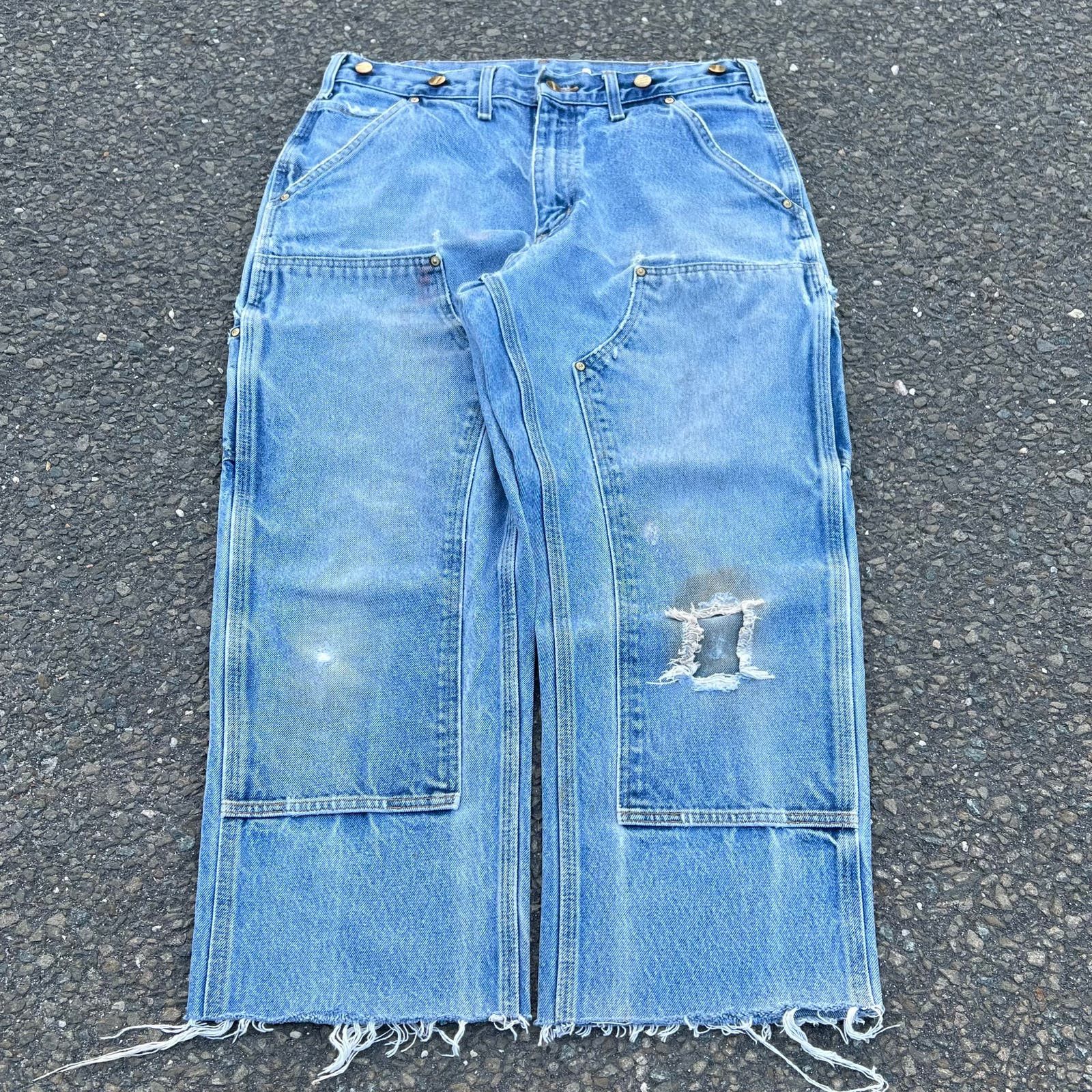 Pre-owned Carhartt X Vintage Carhartt Double Knee Denim Work Wear Carpenter Pants In Blue