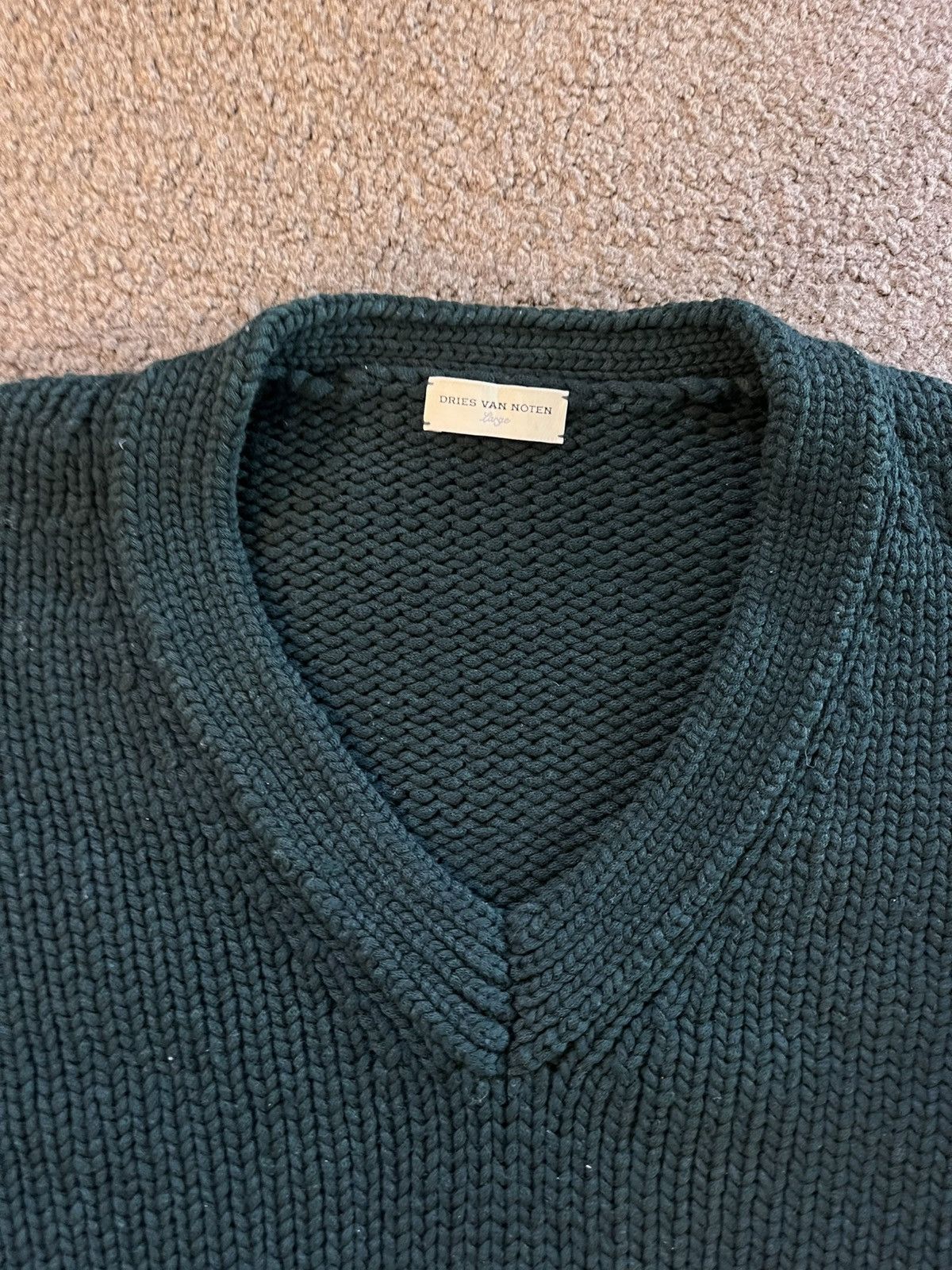 Dries Van Noten Forest Green thick v neck Size US M / EU 48-50 / 2 - 2 Thumbnail