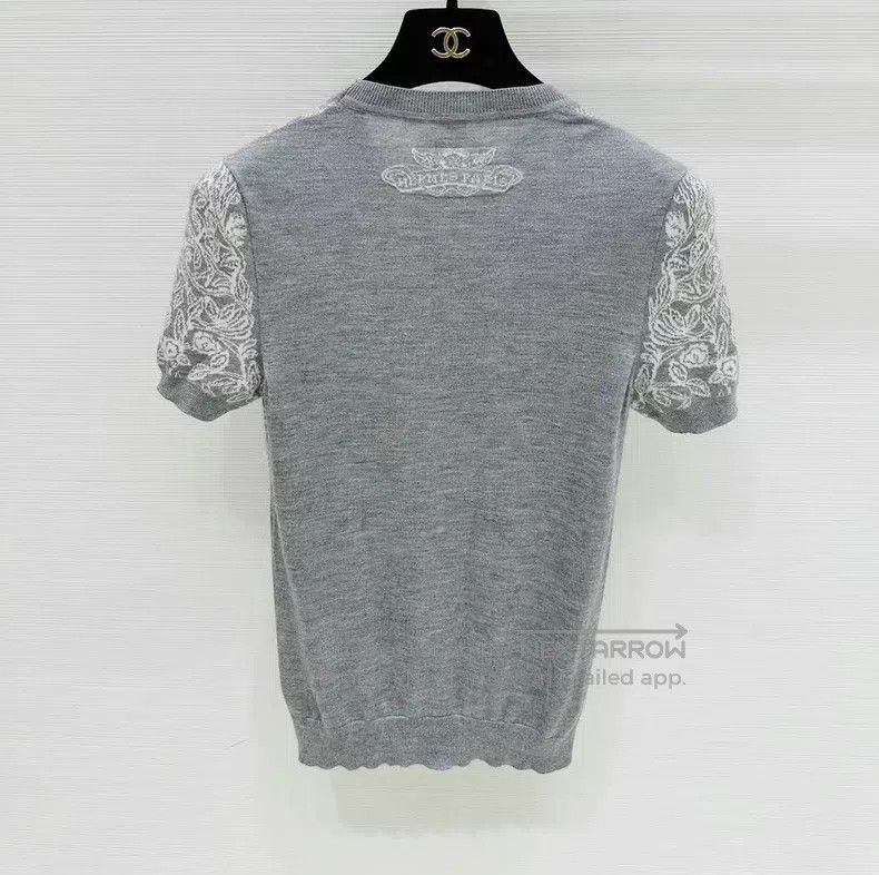 Hermes Hermes Gray Silk Cashmere Knit Short Sleeve Top Size XXS / US 00 / IT 34 - 2 Thumbnail