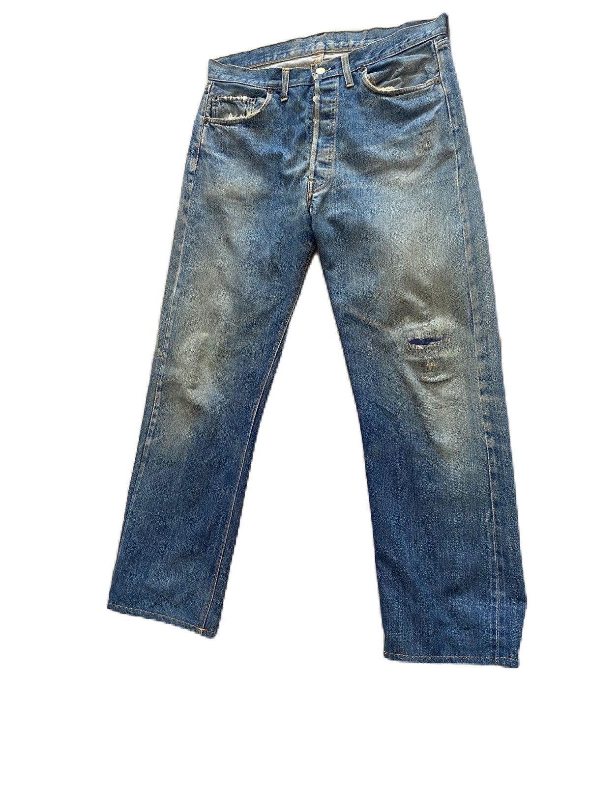 Levi's VINTAGE 70s LEVIS BORO THRASHED SELVEDGE JEANS BUTTON FLY Size US 36 / EU 52 - 4 Thumbnail