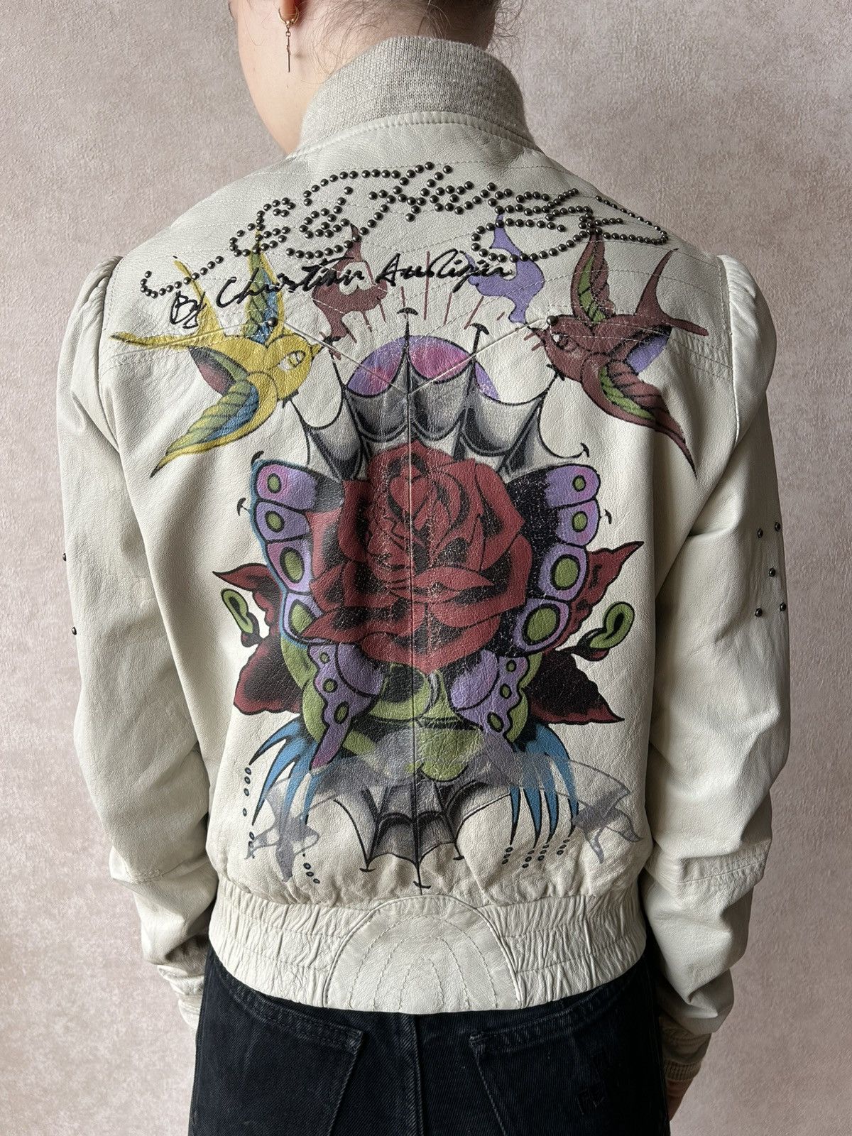 Ed Hardy Y2K Ed Hardy Studded Japan Style Tattoo Leather Jacket Size XS / US 0-2 / IT 36-38 - 1 Thumbnail