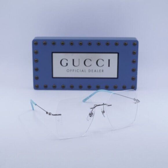 Gucci Gucci GG0683O 002 Eyeglasses Silver 55mm Square Frame Size ONE SIZE - 3 Thumbnail