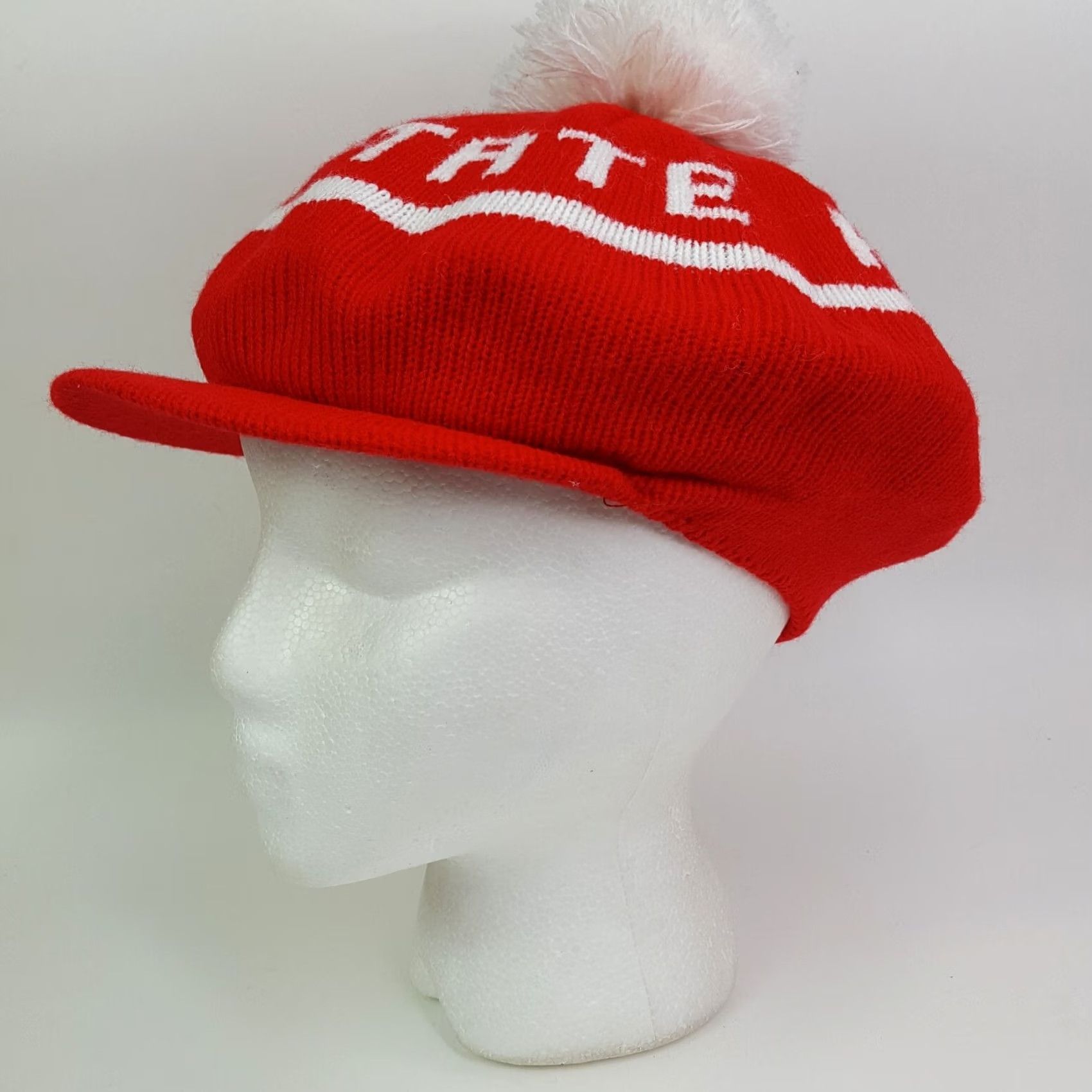 Vintage VINTAGE NC State Wolf Pack Knit Beanie Cabby Newsboy Gatsby Winter Hat Men Red 80s College USA Newsboy Cap Ice, Inc Mens Size ONE SIZE - 3 Thumbnail
