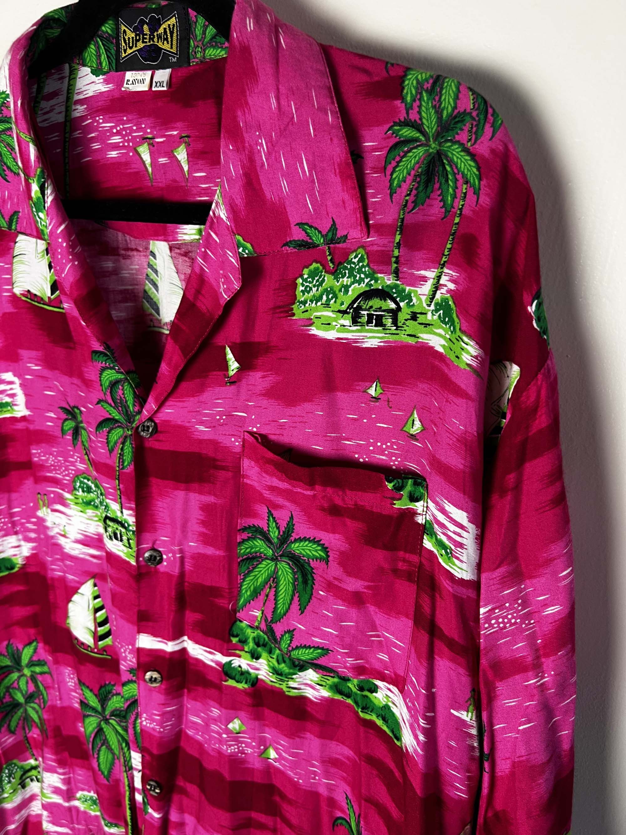Vintage 1980's Super Way Hot Pink Aloha Luau Island Print Button Up Size US XXL / EU 58 / 5 - 8 Thumbnail