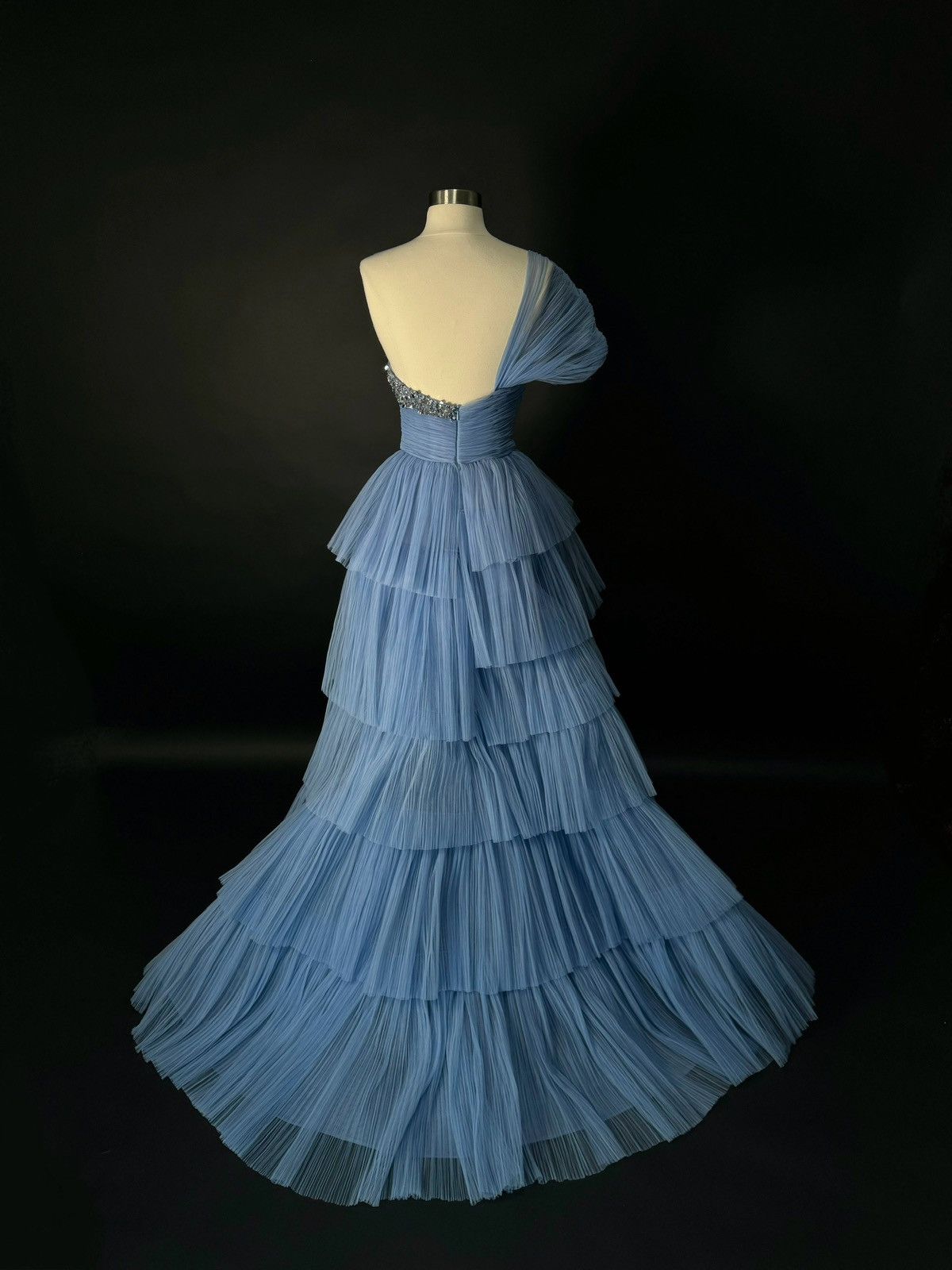 Other Brand New US 4 GEORGES HOBEIKA Blue Tiered Tulle Gown Size S / US 4 / IT 40 - 7 Thumbnail