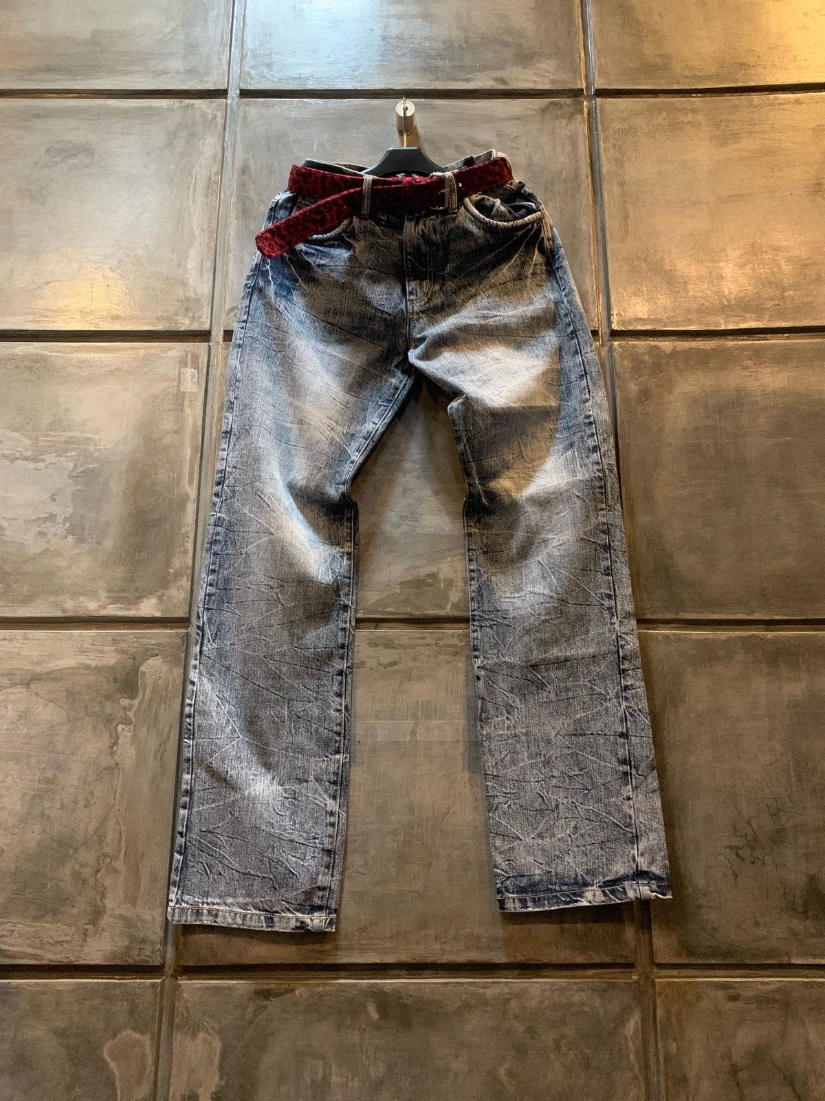 If Six Was Nine Unknown Y2K Claw Mark Faded Denim Pants Size US 33 - 1 Thumbnail