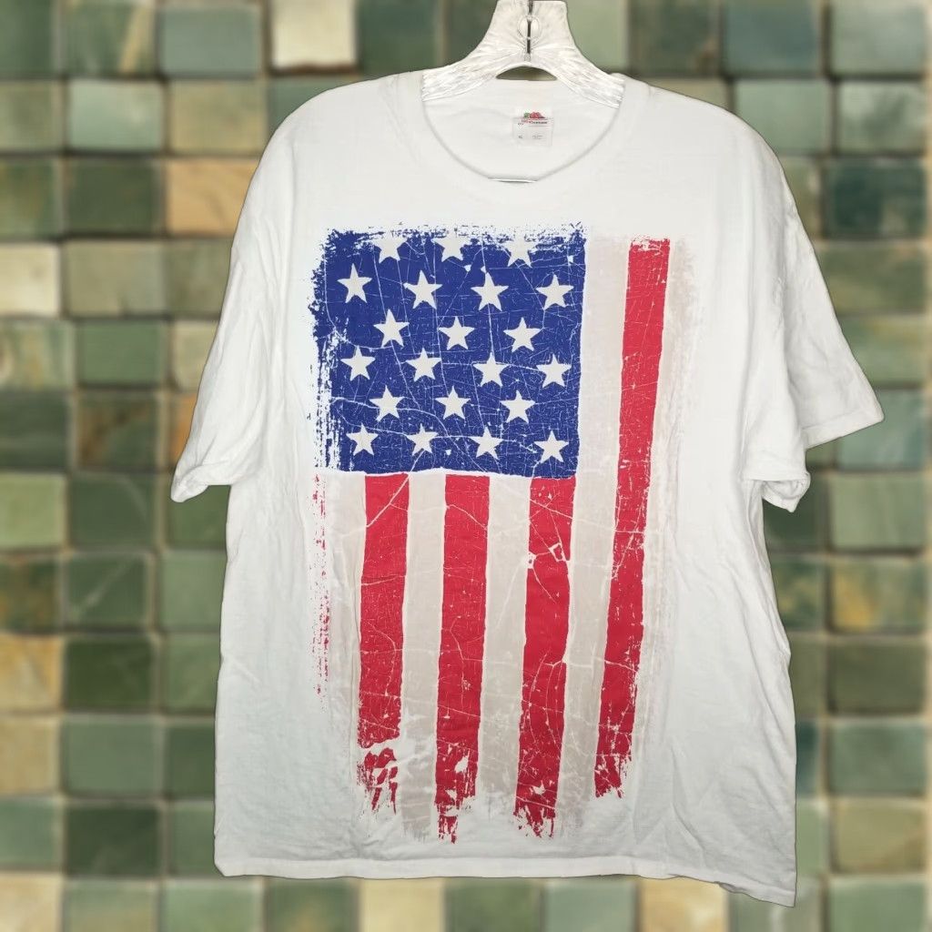 Fruit Of The Loom Fruit of the Loom Patriotic American Flag White T-Shirt Adult XL Mens Size US XL / EU 56 / 4 - 1 Thumbnail