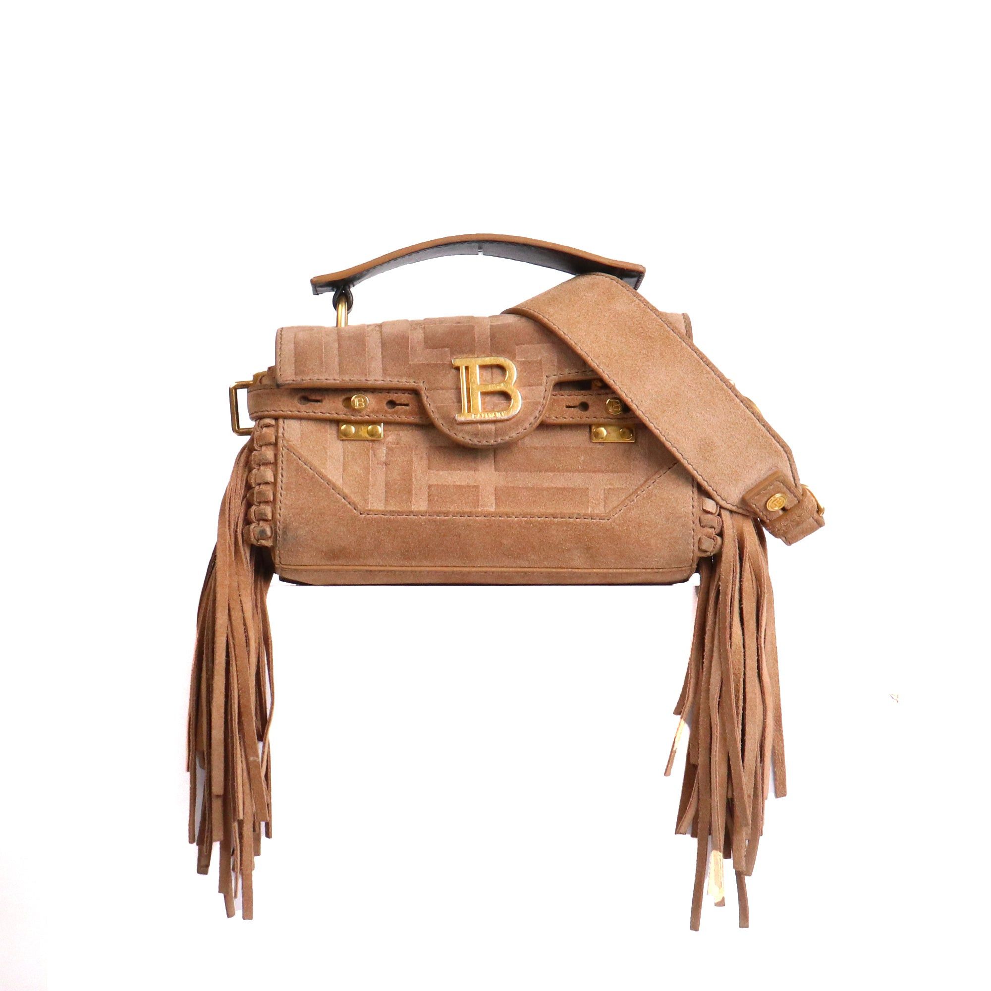 Balmain BALMAIN - Balmain B-Buzz 22 shoulder bag in brown suede Size ONE SIZE - 1 Thumbnail