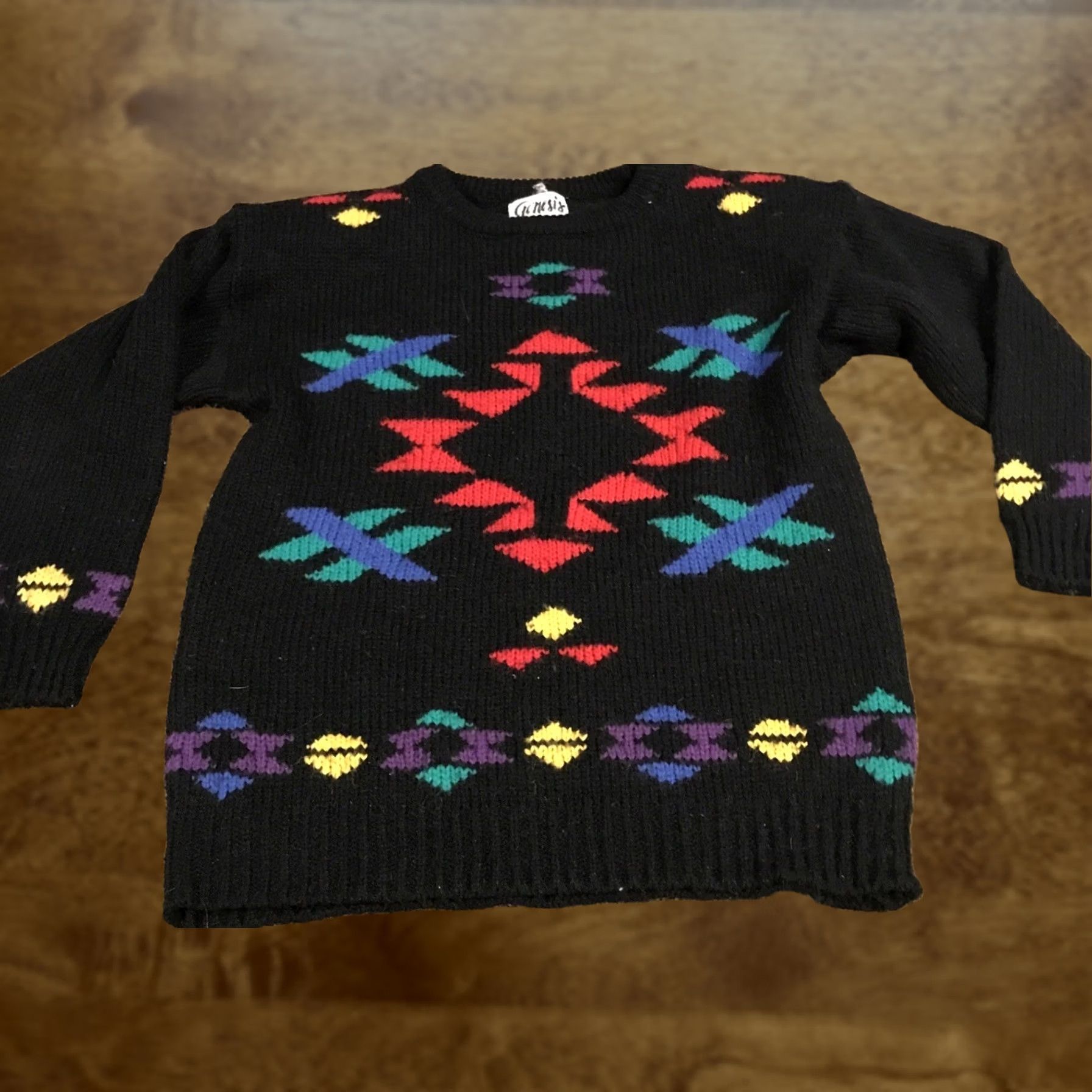 Vintage VINTAGE Genesis Sweater Womens M Acrylic Shoulder Pads Black Pullover Crew Neck Long Sleeve Crochet Geometric Pattern 26” / 21” Chest Womens Size M / US 6-8 / IT 42-44 - 1 Thumbnail