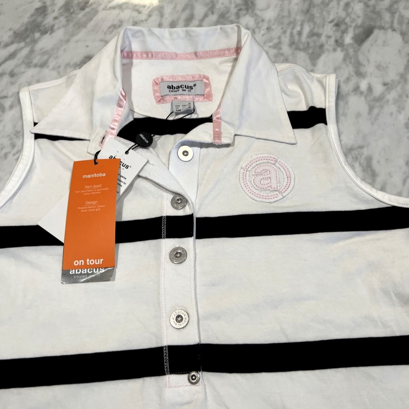 Vintage Black & White Abacus Manitoba Sleeveless Polo M Womens Black White Stripes Solheim Cup New Tag Size M / US 6-8 / IT 42-44 - 3 Thumbnail