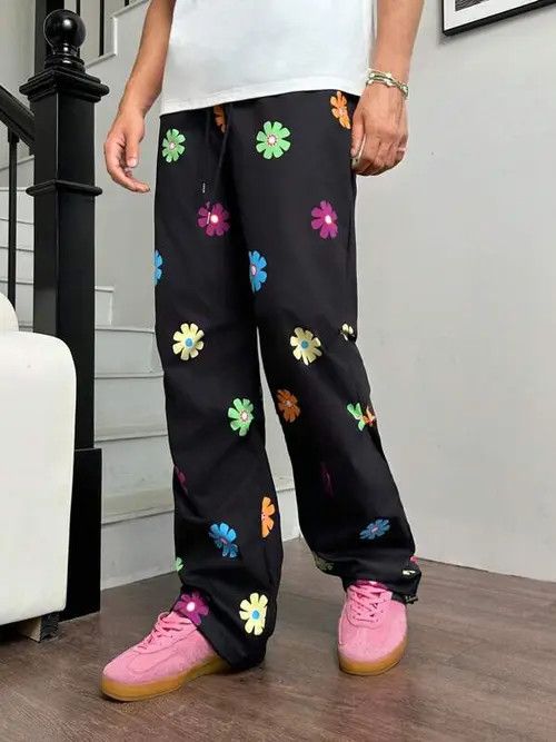Japanese Brand × Vintage Flowered Loose fit baggy drill y2k CentralCee sweatpants Size US 34 / EU 50 - 3 Thumbnail