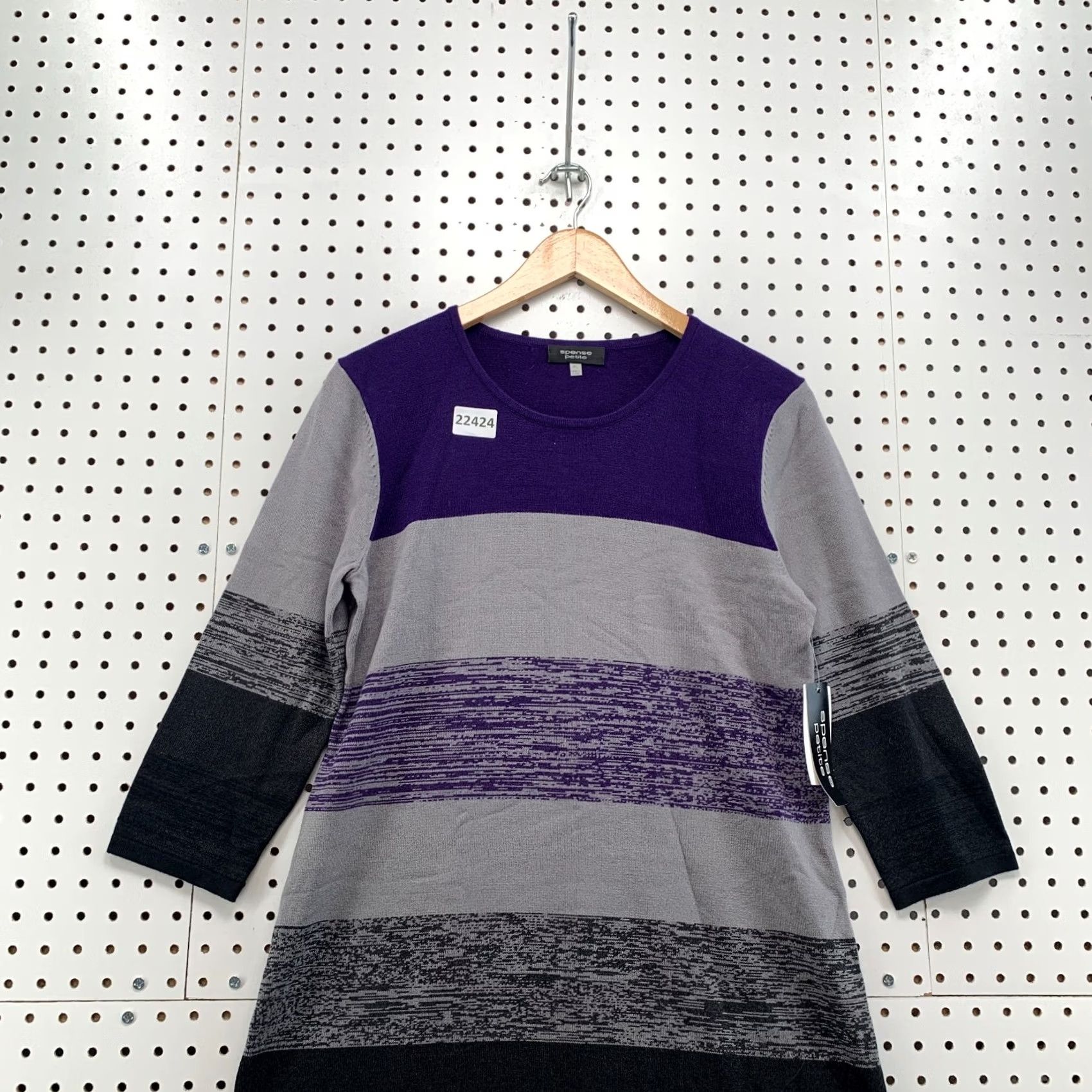Vintage Spense Sweater Dress Purple Black Striped Womens Petite Large PL Size L / US 10 / IT 46 - 5 Thumbnail