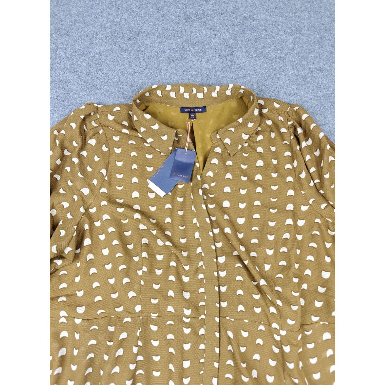 Vintage VINTAGE? No — Skies Are Blue Shirt Dress Green Geometric Fit & Flare Long Sleeve New 2X Womens Size XXL / US 16-18 / IT 52-54 - 2 Thumbnail