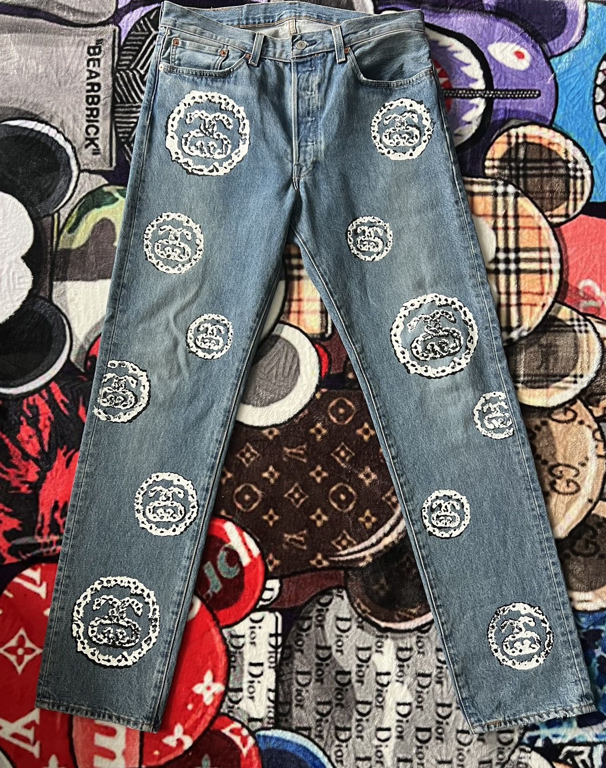 image of Stussy X Denim Tears 501 in Blue, Men's (Size 34)