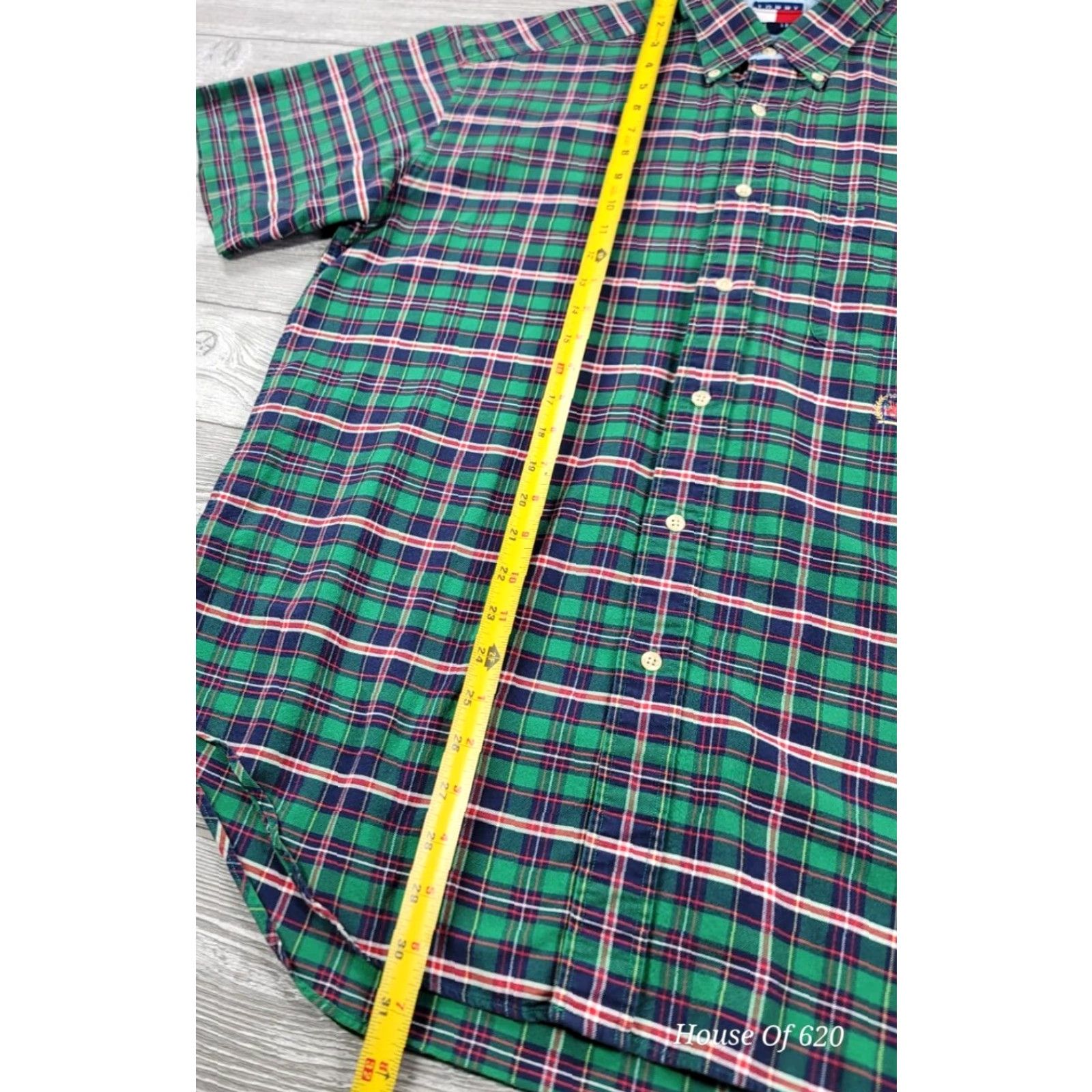 Tommy Hilfiger VINTAGE Tommy Hilfiger Shirt Men's Plaid Button-Up Short Sleeve M Green 90s Crest Logo Size US M / EU 48-50 / 2 - 7 Thumbnail