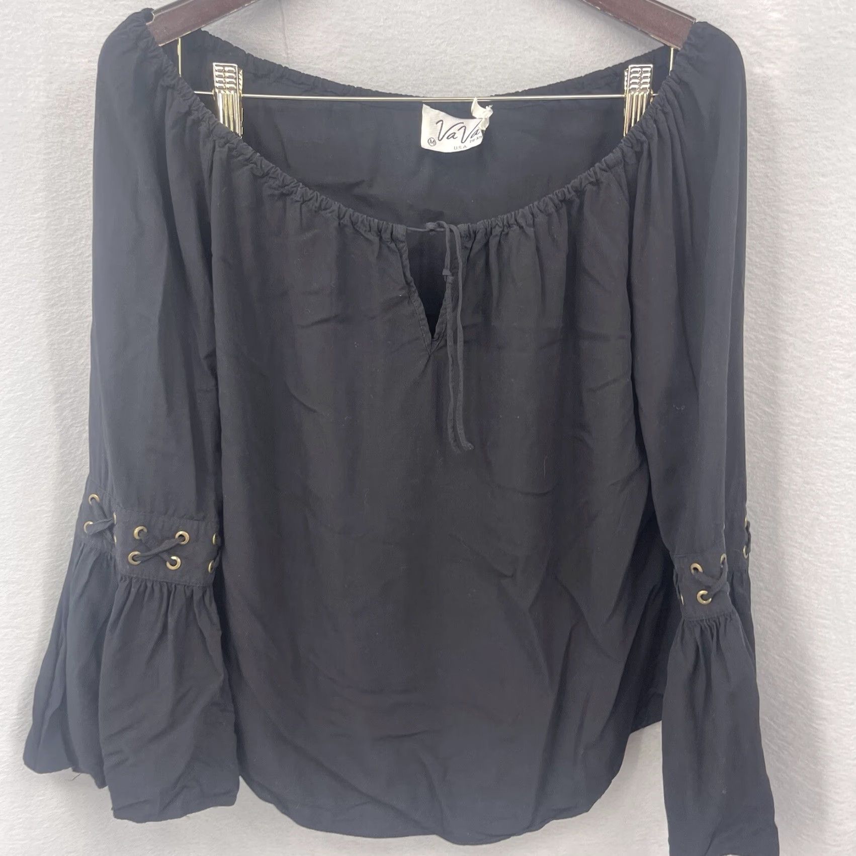 Bell VINTAGE Va Va By Joy Han Blouse Womens Large Black Bell Sleeve 1990s Casual Secretary/Geek Mens Size L / US 10 / IT 46 - 4 Thumbnail