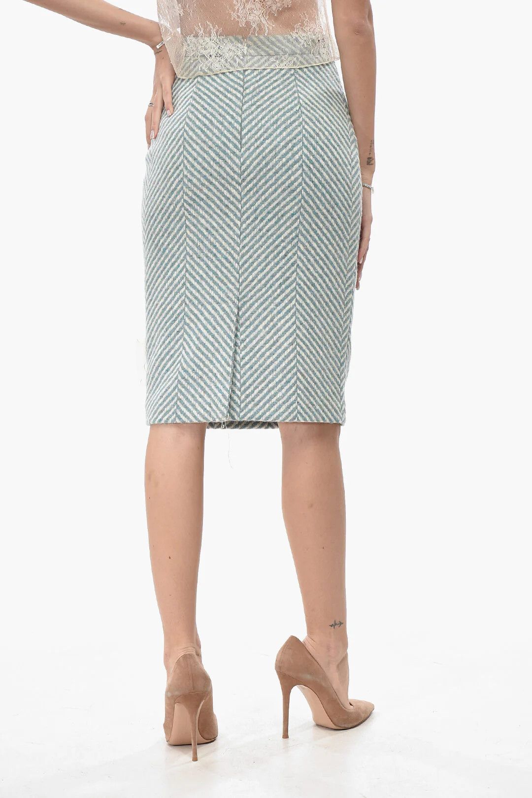 Off-White og1mm0426 Wool Midi Skirt in Light Blue Size 27" / US 4 / IT 40 - 2 Thumbnail