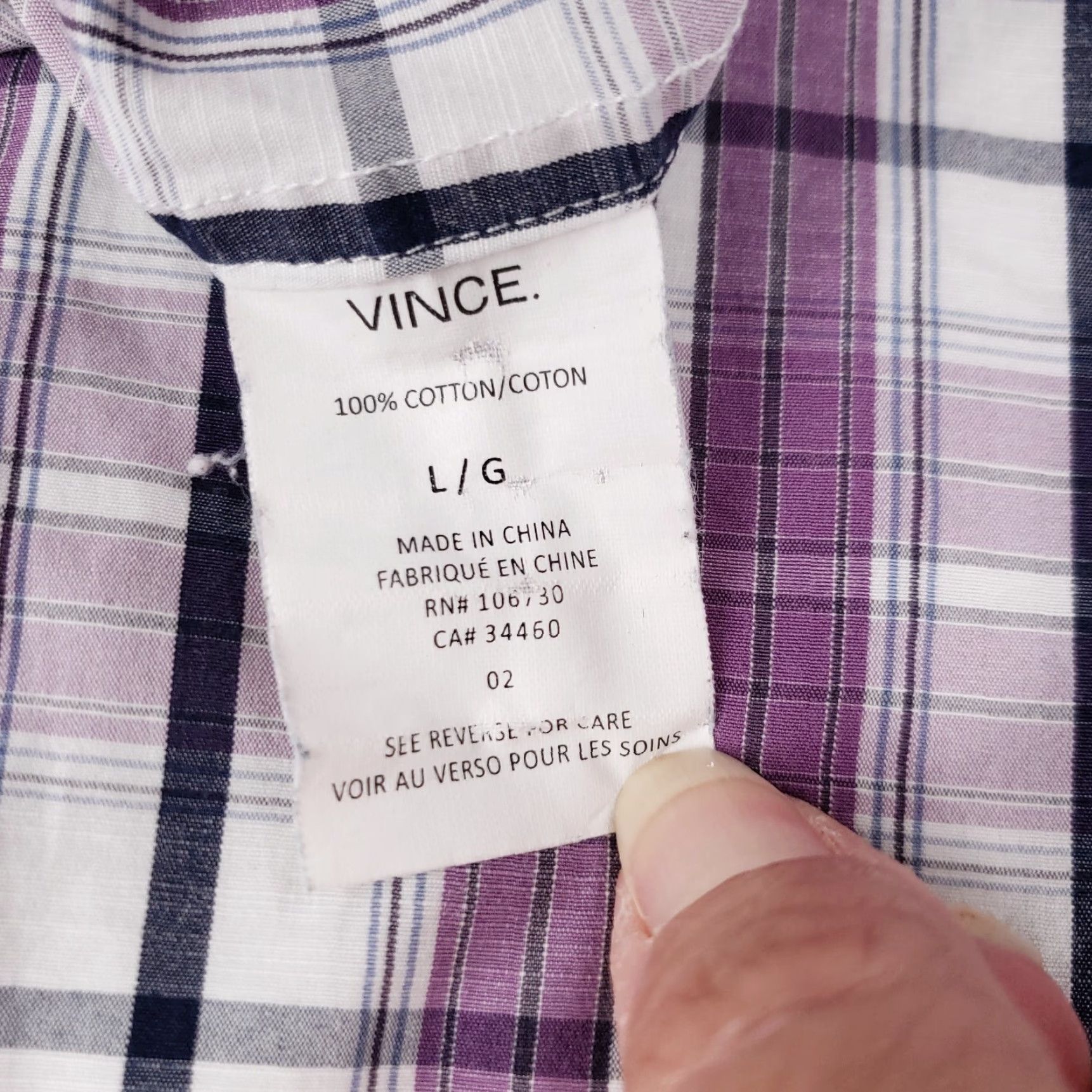 Vince Vince Shirt Mens L Large Button-Up Purple Plaid Short Sleeves Camp Casual Size US L / EU 52-54 / 3 - 4 Thumbnail