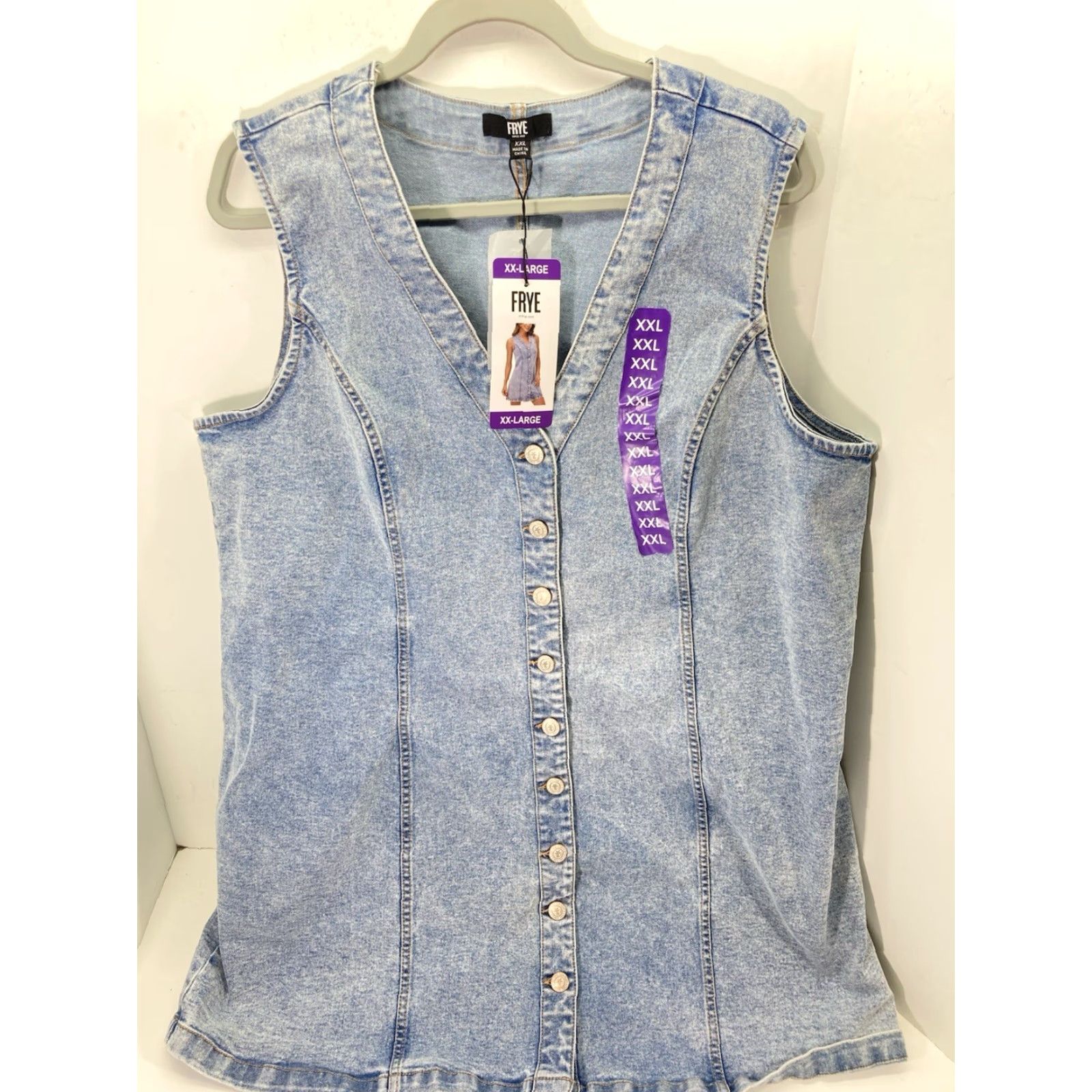 Frye Frye Denim Dress Women 2XL XXL Blue Button Belt Light Wash Cotton Stretch NWT Size XXL / US 16-18 / IT 52-54 - 2 Thumbnail