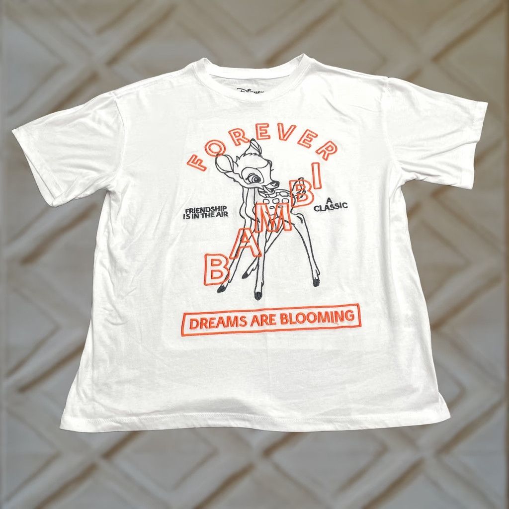 Disney Disney Bambi Embroidered Graphic T-Shirt Womens Large White Crew Neck Casual Tee Size L / US 10 / IT 46 - 1 Thumbnail