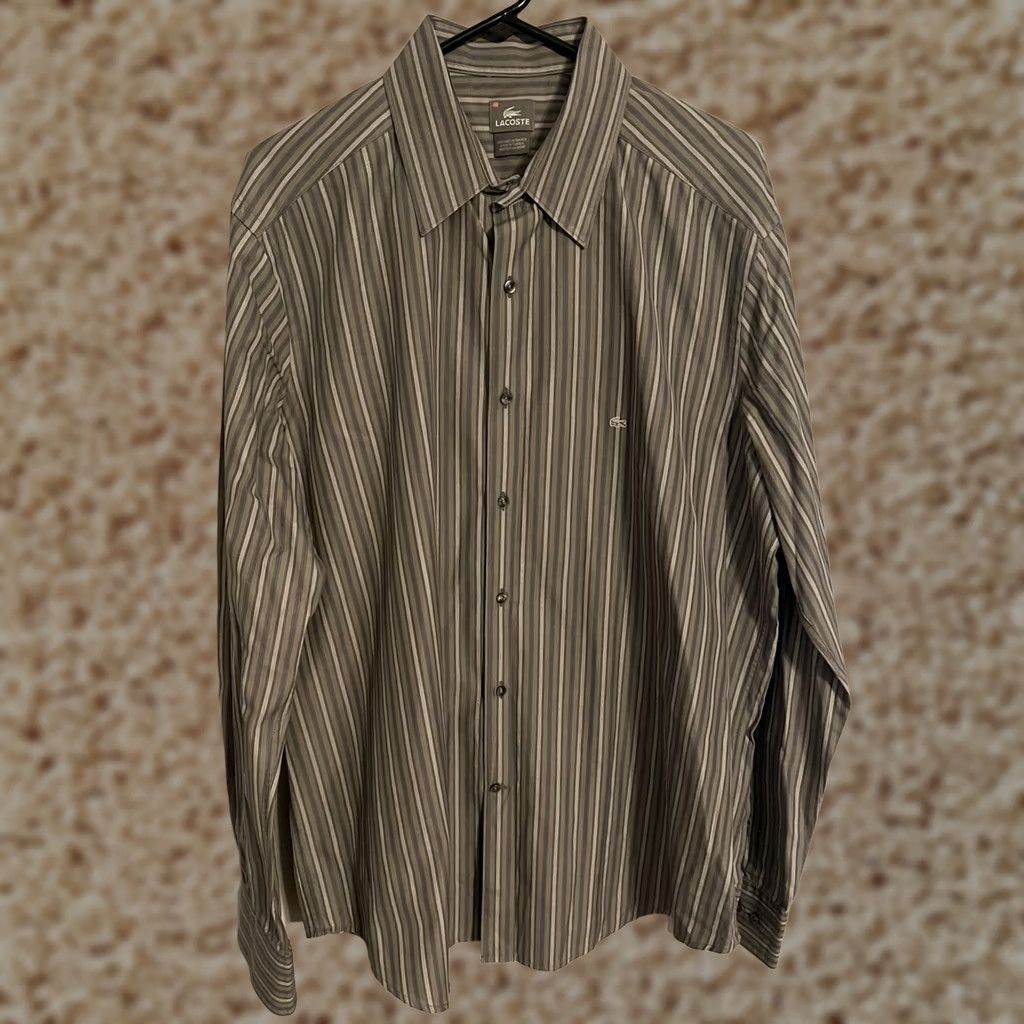 Lacoste Lacoste Shirt Men's XL XLarge 44 Gray Striped L/S Button Up Croc Casual Dress Size US XL / EU 56 / 4 - 1 Thumbnail