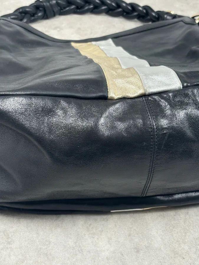 Vintage Cesare Paciotti Black Gold Stripe Leather Shoulder Bag Size ONE SIZE - 8 Thumbnail