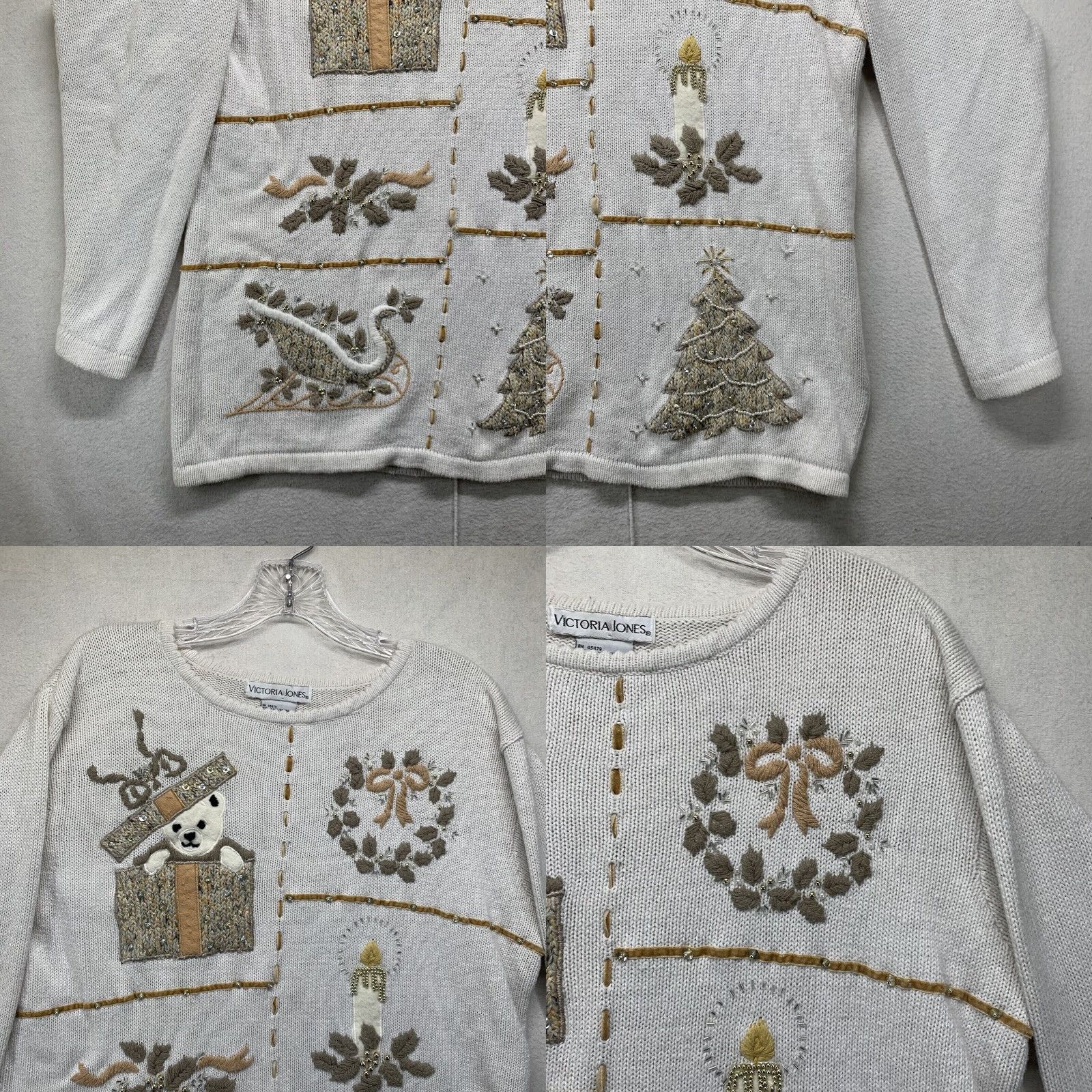 Vintage VINTAGE Victoria Jones Christmas Sweater Medium White Embroidered Geometric Pullover Holiday Retro Womens Size M / US 6-8 / IT 42-44 - 8 Thumbnail