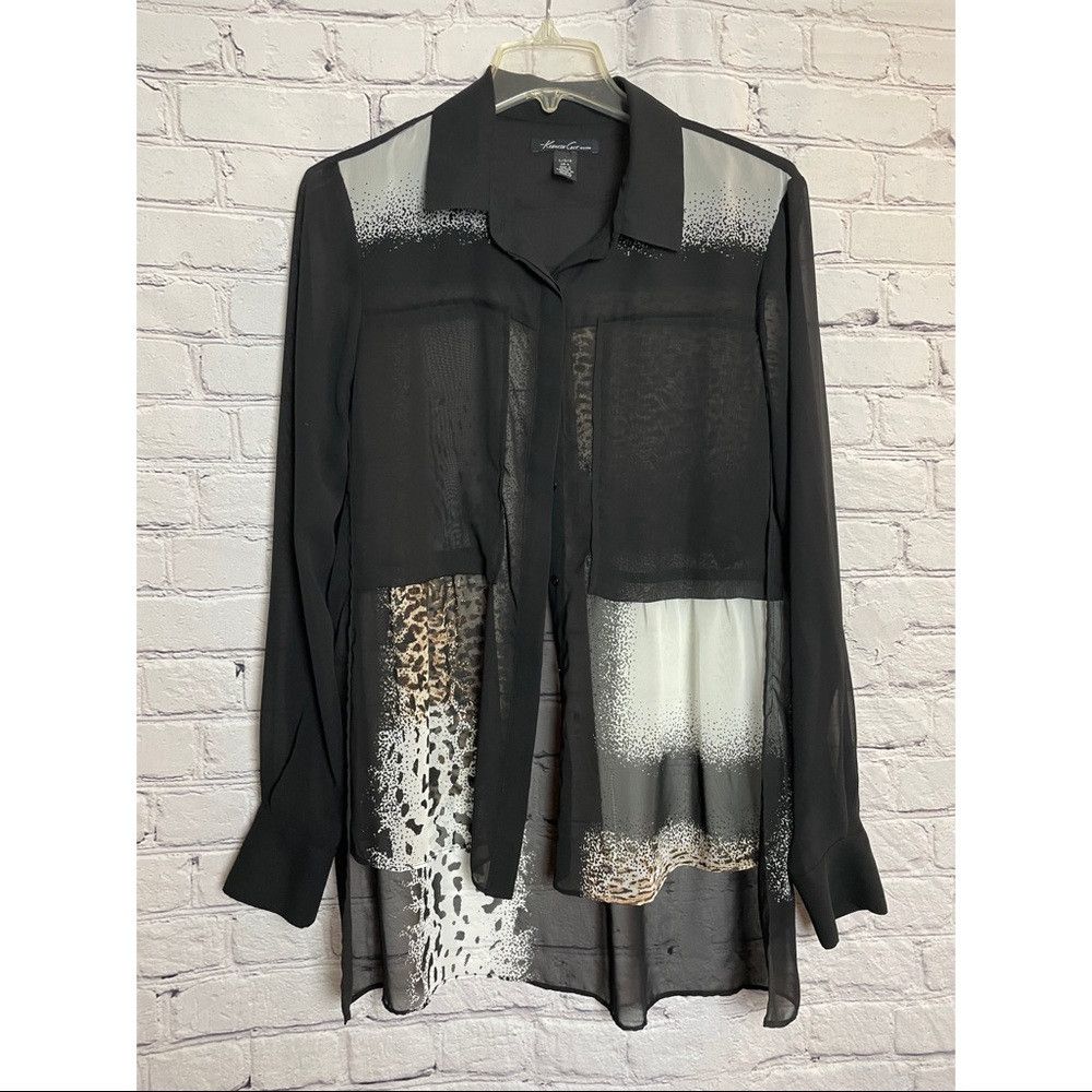 Kenneth Cole Kenneth Cole Black Colorblock Sheer Hi Low Shirt Blouse Siz Size L / US 10 / IT 46 - 8 Thumbnail