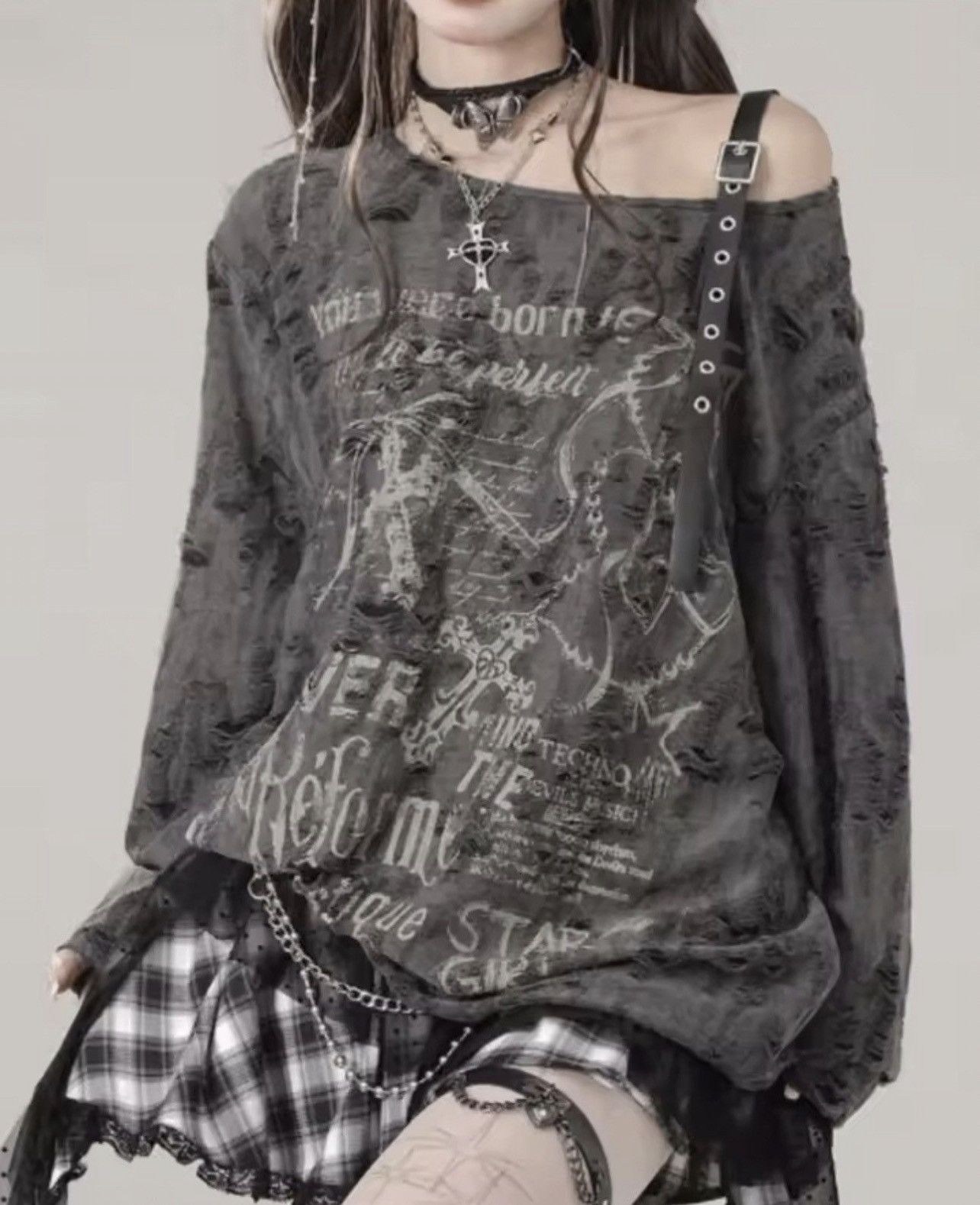 Other Y2K Grunge Distressed Oversized Knit Sweater Goth Punk Size XL / US 12-14 / IT 48-50 - 2 Thumbnail