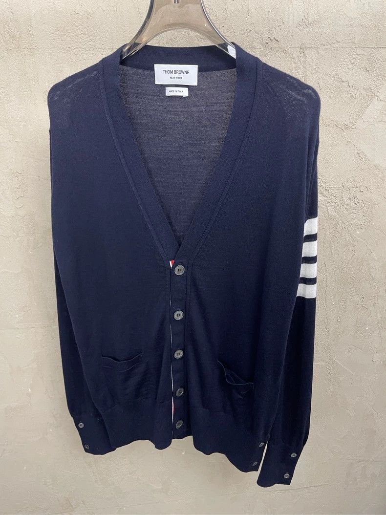 Thom Browne Thom browne Dark blue classic four-striped wool cardigan ja Size US M / EU 48-50 / 2 - 3 Thumbnail