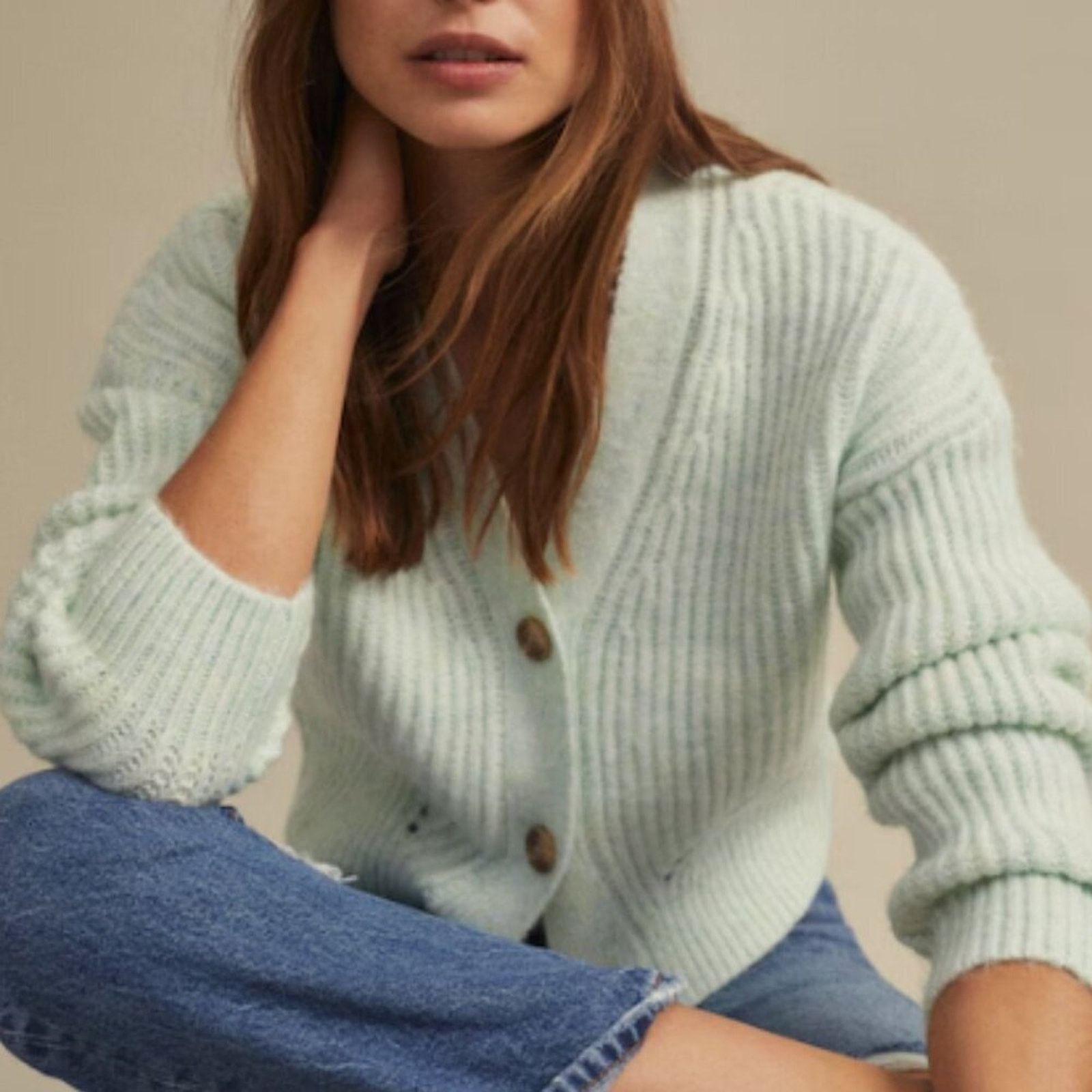 Mango Mango Ribbed Knit Aqua Green Cardigan Sweater NWT Plus 3XL Size 3XL / US 20-22 - 8 Thumbnail