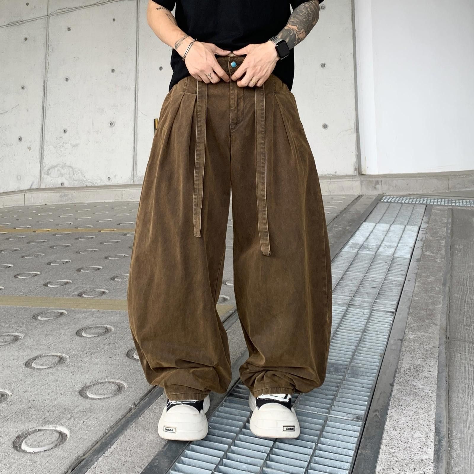 Vintage Brown Baggy Wide Leg Pants, Casual Loose Fit Trousers Size US 32 / EU 48 - 6 Thumbnail