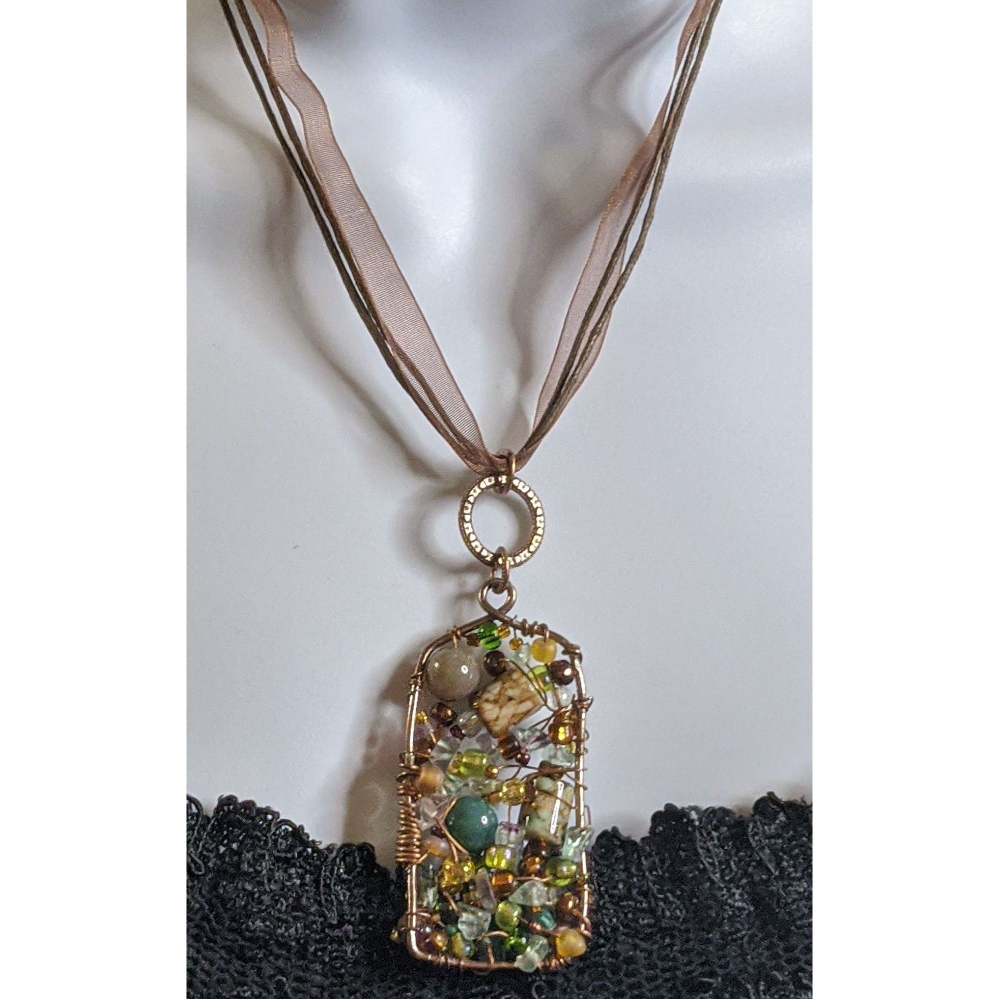 Handmade Handmade Abstract Beaded Pendant Necklace With Multicolor Be Size ONE SIZE - 2 Thumbnail
