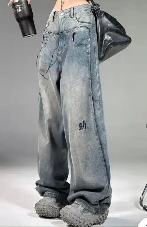 Designer y2k washed distressed baggy jeans Size US 31 - 5 Thumbnail