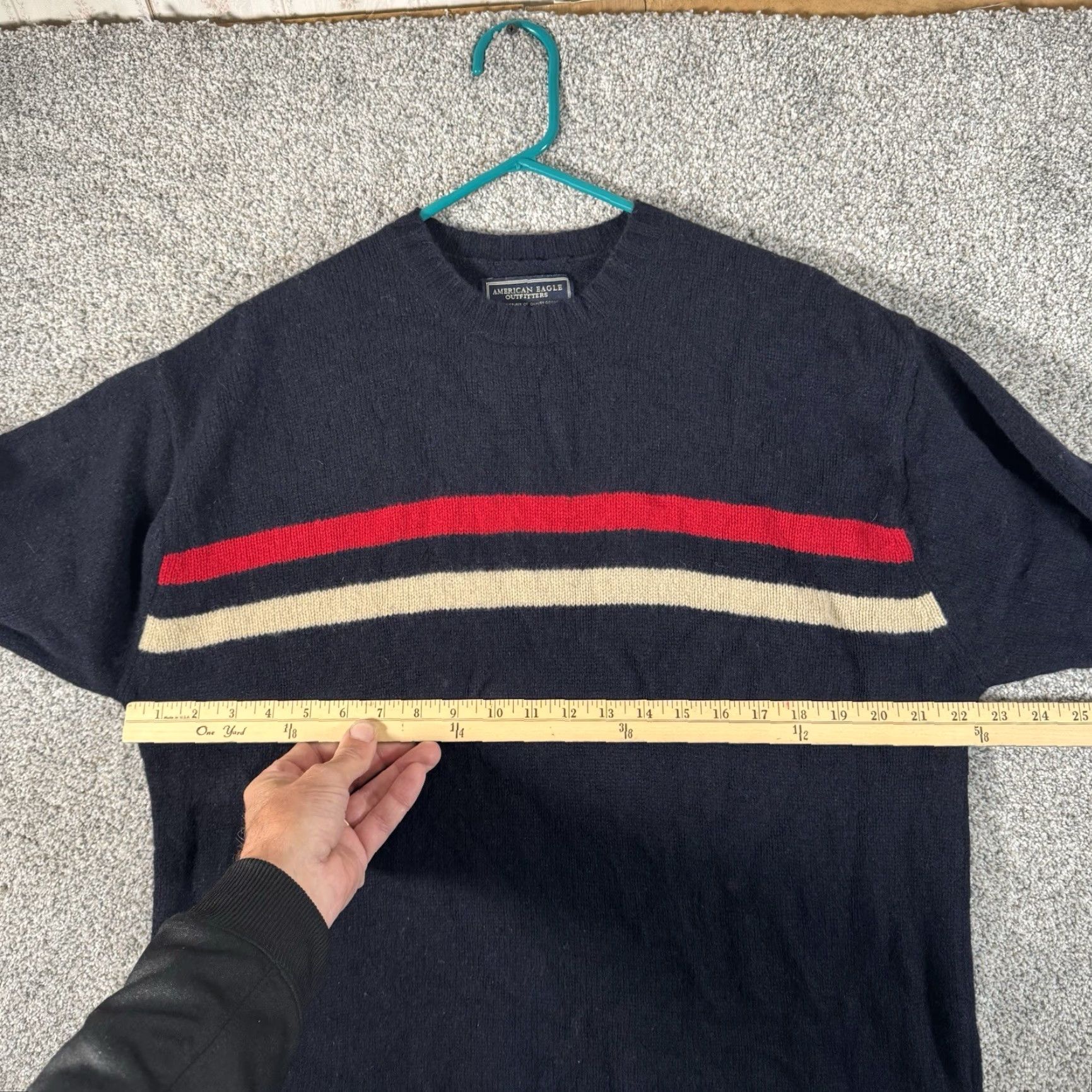 American Eagle Outfitters VINTAGE American Eagle L Striped Wool Sweater Crew Neck Men Pullover 90s Grunge Cabincore Winter Fall Blue Size US L / EU 52-54 / 3 - 3 Thumbnail
