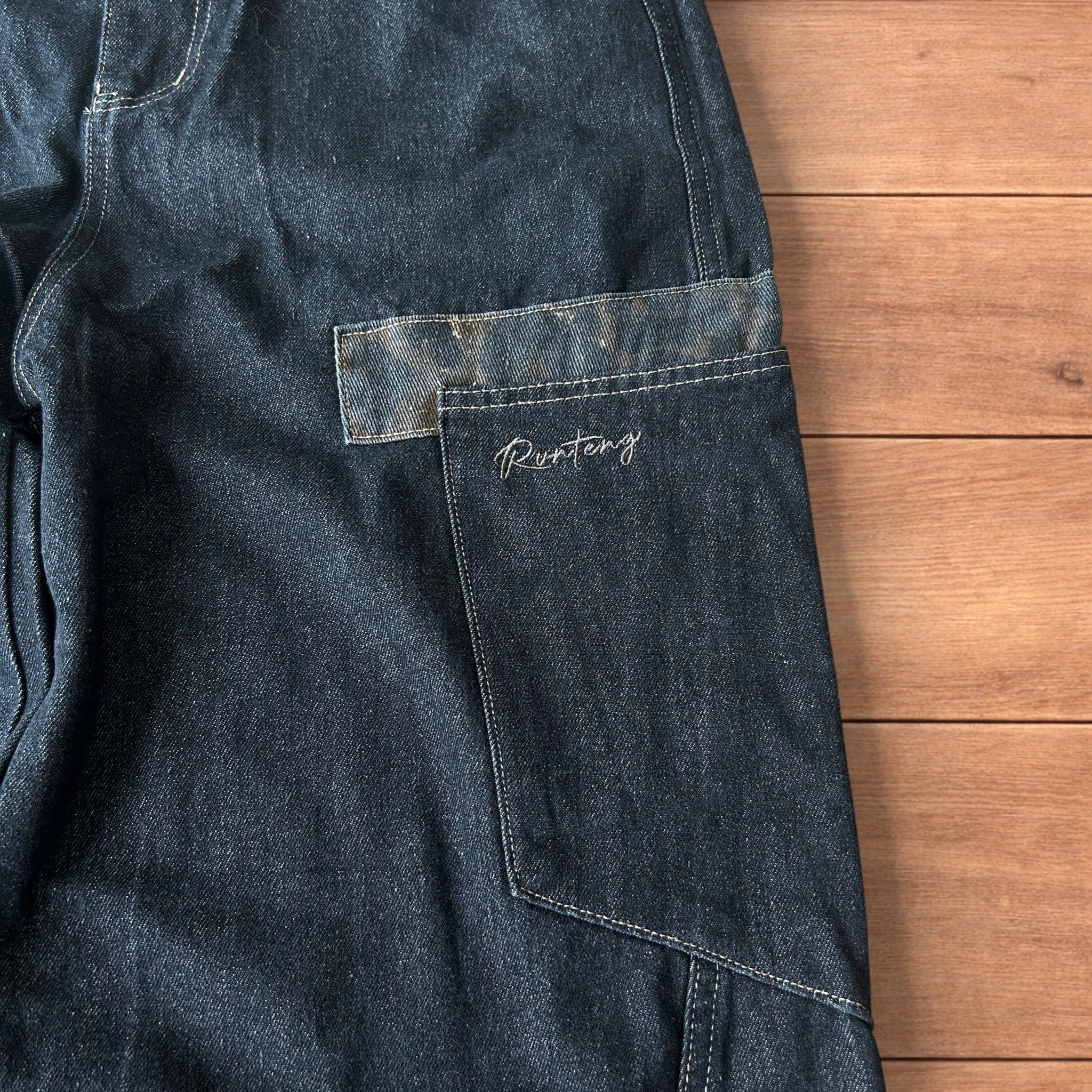 Japanese Brand Baggy wide leg jeans with leopard print in dark blue. Size US 36 / EU 52 - 7 Thumbnail