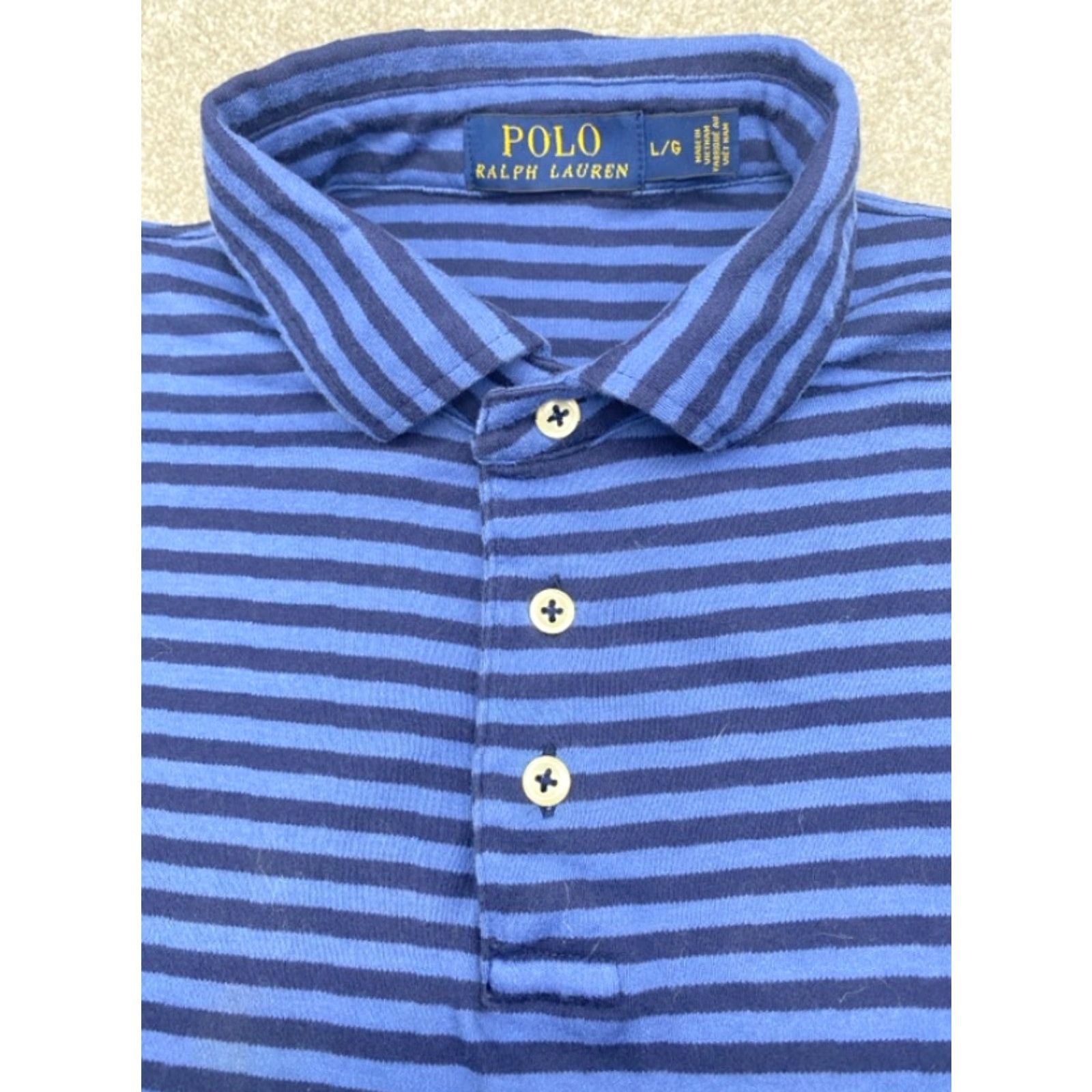 Polo Ralph Lauren Polo Ralph Lauren Polo Shirt Men's L Short Sleeve Blue Stripe Cotton Knit 4432 Size US L / EU 52-54 / 3 - 2 Thumbnail