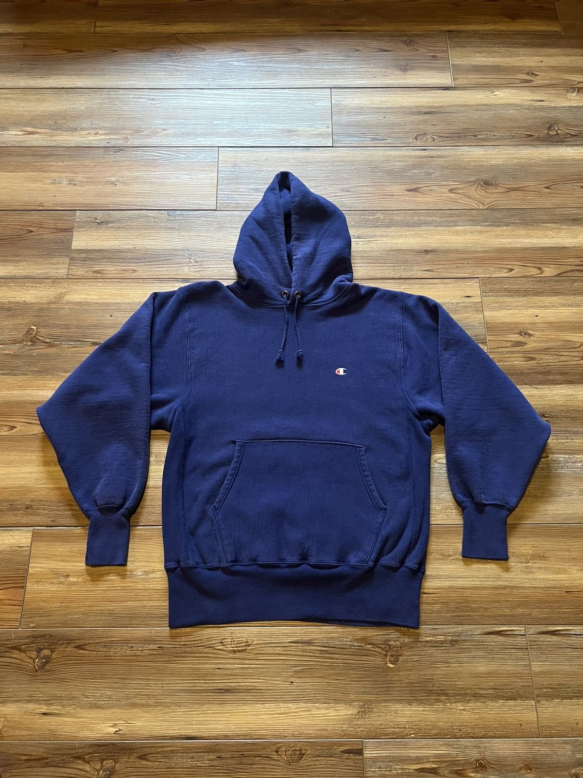 image of 1990’S Champion Reverse Weave Hoodie Sweatshirt in Blue, Men's (Size Large)