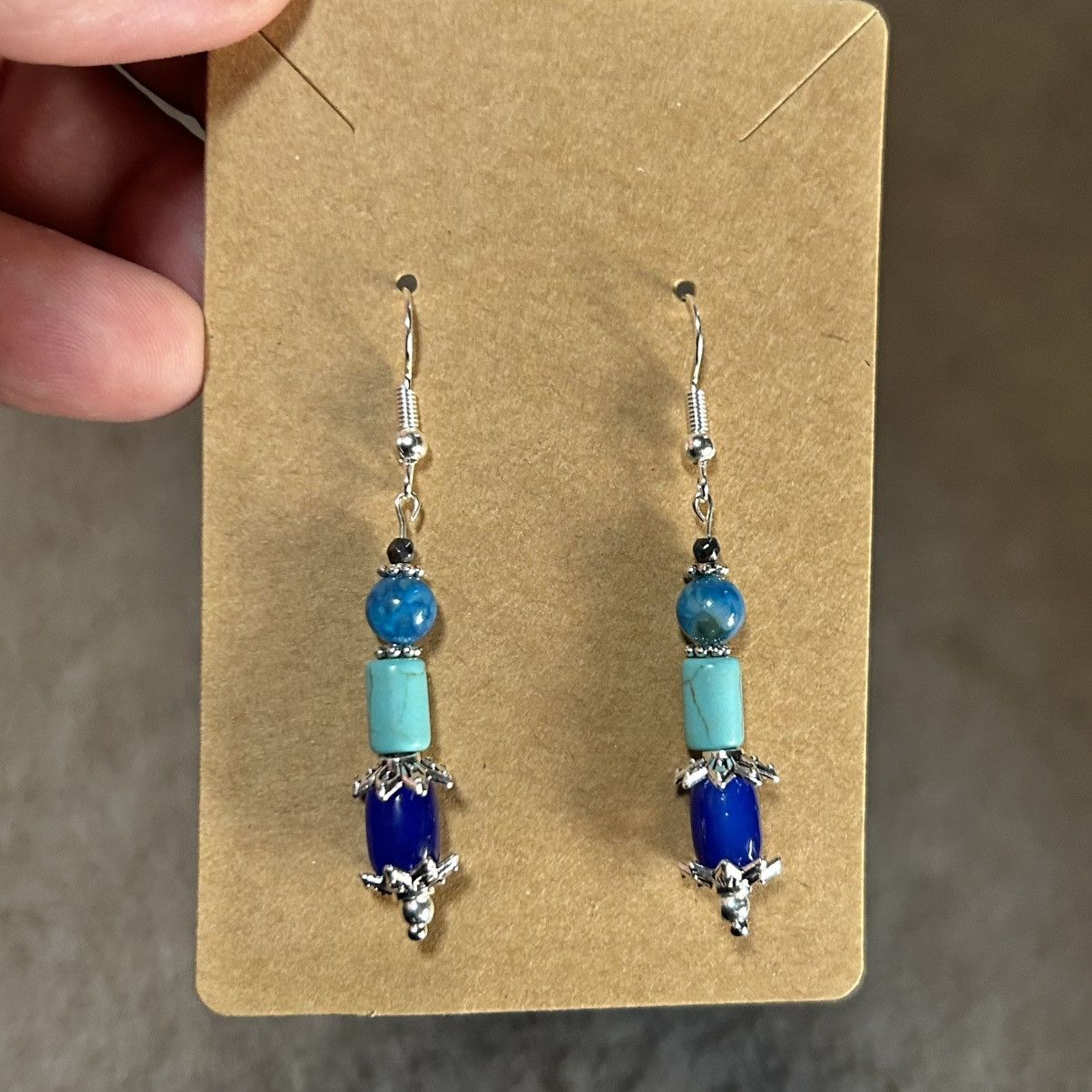Handmade Handcrafted elegant faux turquoise dragon vein earrings Size ONE SIZE - 2 Thumbnail