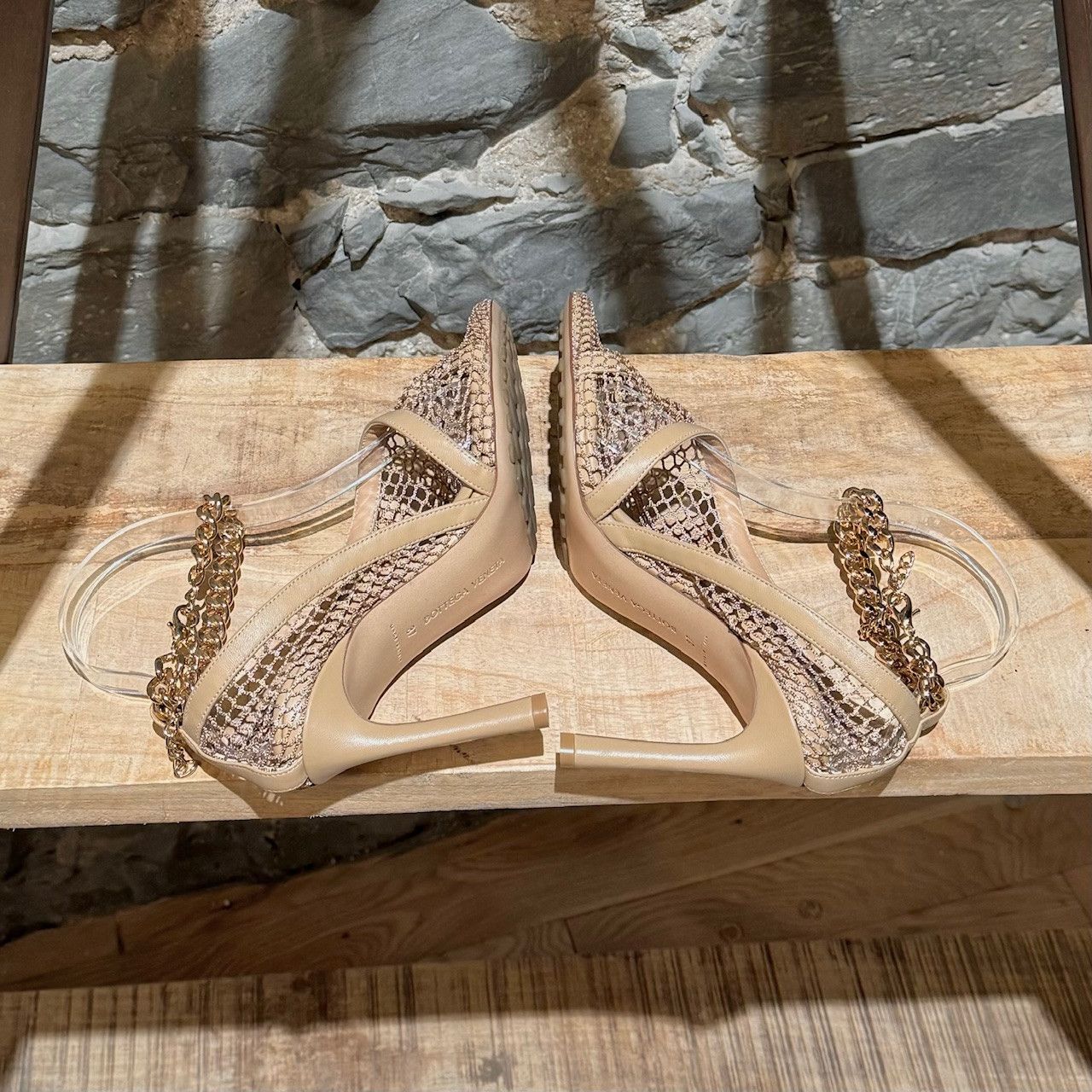 Bottega Veneta Bottega Veneta Beige Stretch Mesh Chain D'Orsay Pumps Size US 7 / IT 37 - 8 Thumbnail