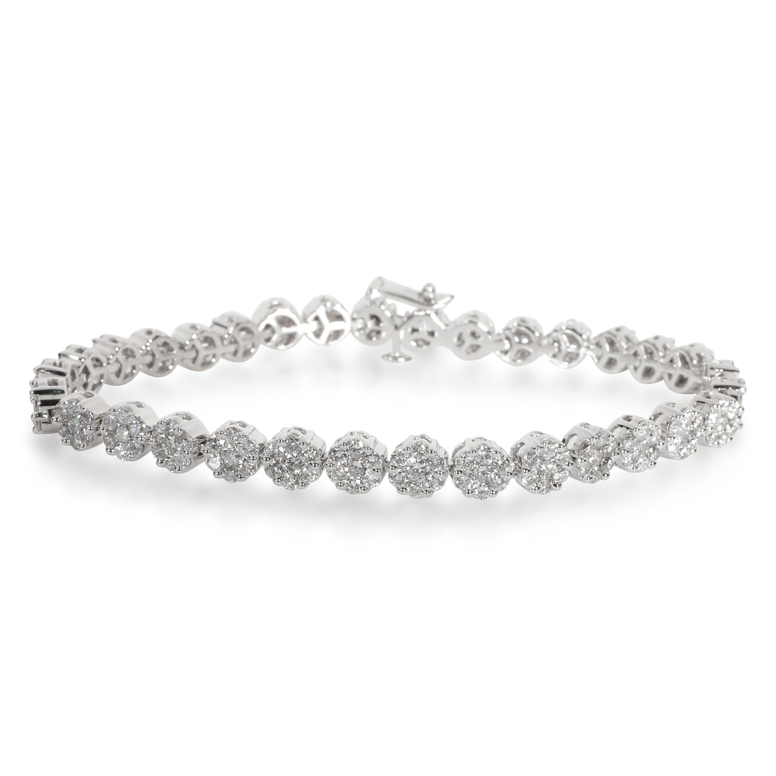 image of Tiffany Co Diamond Flower Cluster Bracelet In 14K White Gold 6.00 Ctw, Women's