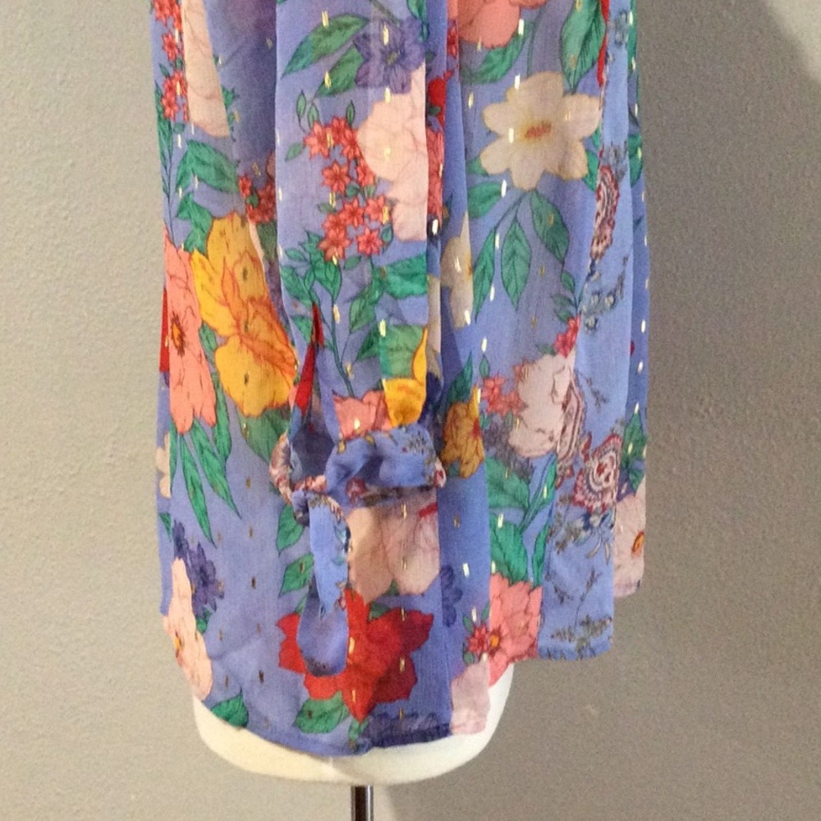 Other Figueroa & Flower Sheer Floral 3/4 Tie Sleeve Blouse Size 1X Size XL / US 12-14 / IT 48-50 - 6 Thumbnail