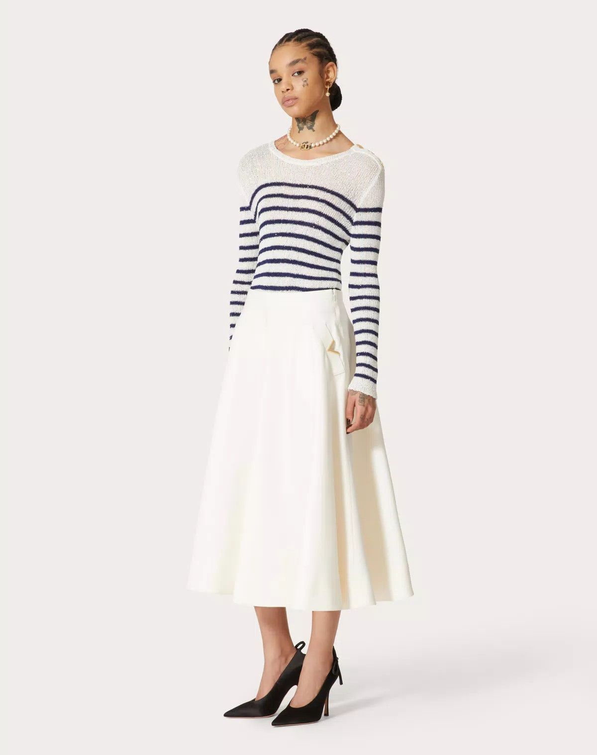 Valentino o1s1wg110625 Crepe Couture Midi Skirt in White Size M / US 6-8 / IT 42-44 - 3 Thumbnail