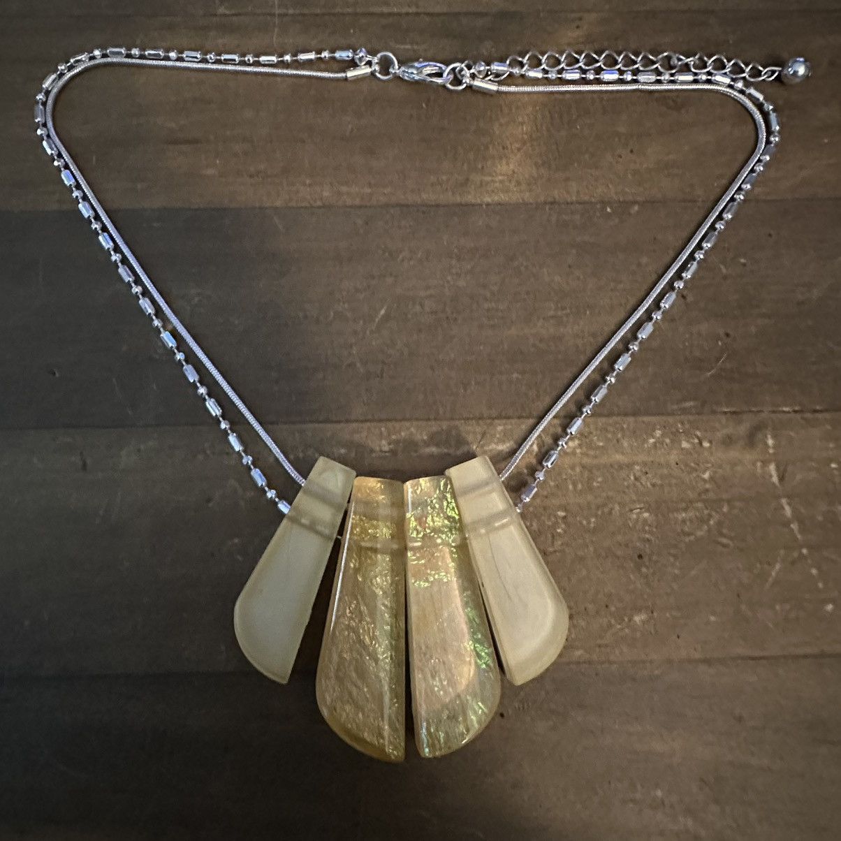 Other Silver tone double chain foil yellow lucite fringe necklace Size ONE SIZE - 2 Thumbnail