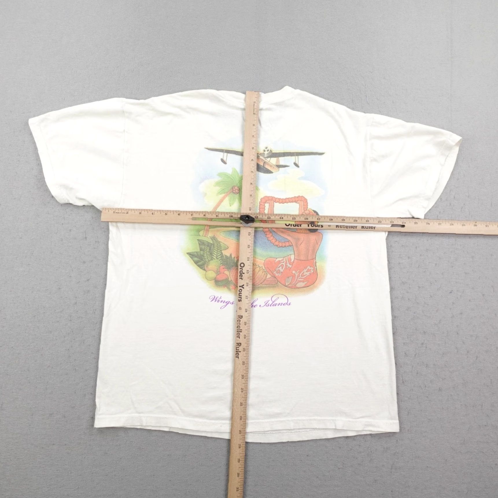 Hanes VINTAGE Hilo Hattie Shirt Mens Large White Hawaiian Airlines Hawaii Aloha Hula T-Shirt 90s Beach Tropical Mens Size US L / EU 52-54 / 3 - 6 Thumbnail
