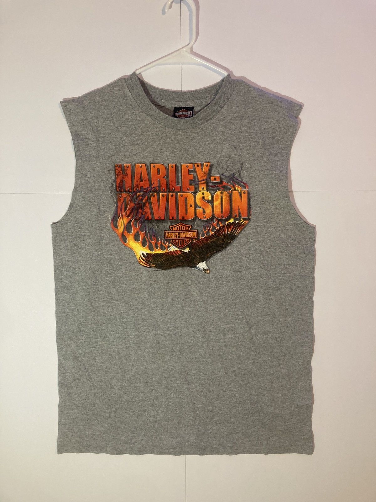 Harley Davidson × Vintage Vintage 2004 Harley Davidson flaming eagle sleeveless shirt Size US L / EU 52-54 / 3 - 1 Thumbnail